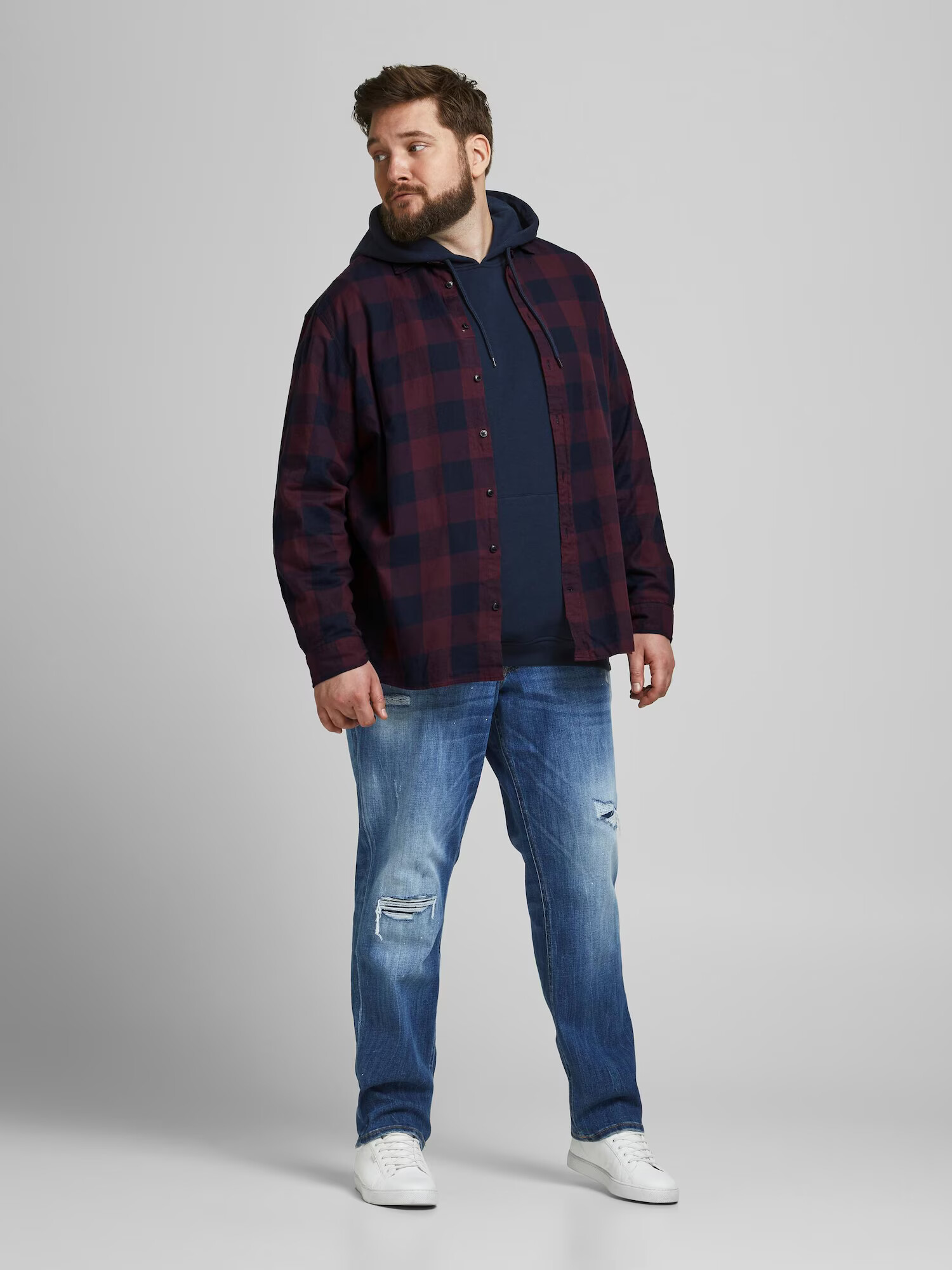 Jack & Jones Plus Srajca 'Gingham' nočno modra / češnjevo rdeča - Pepit.si