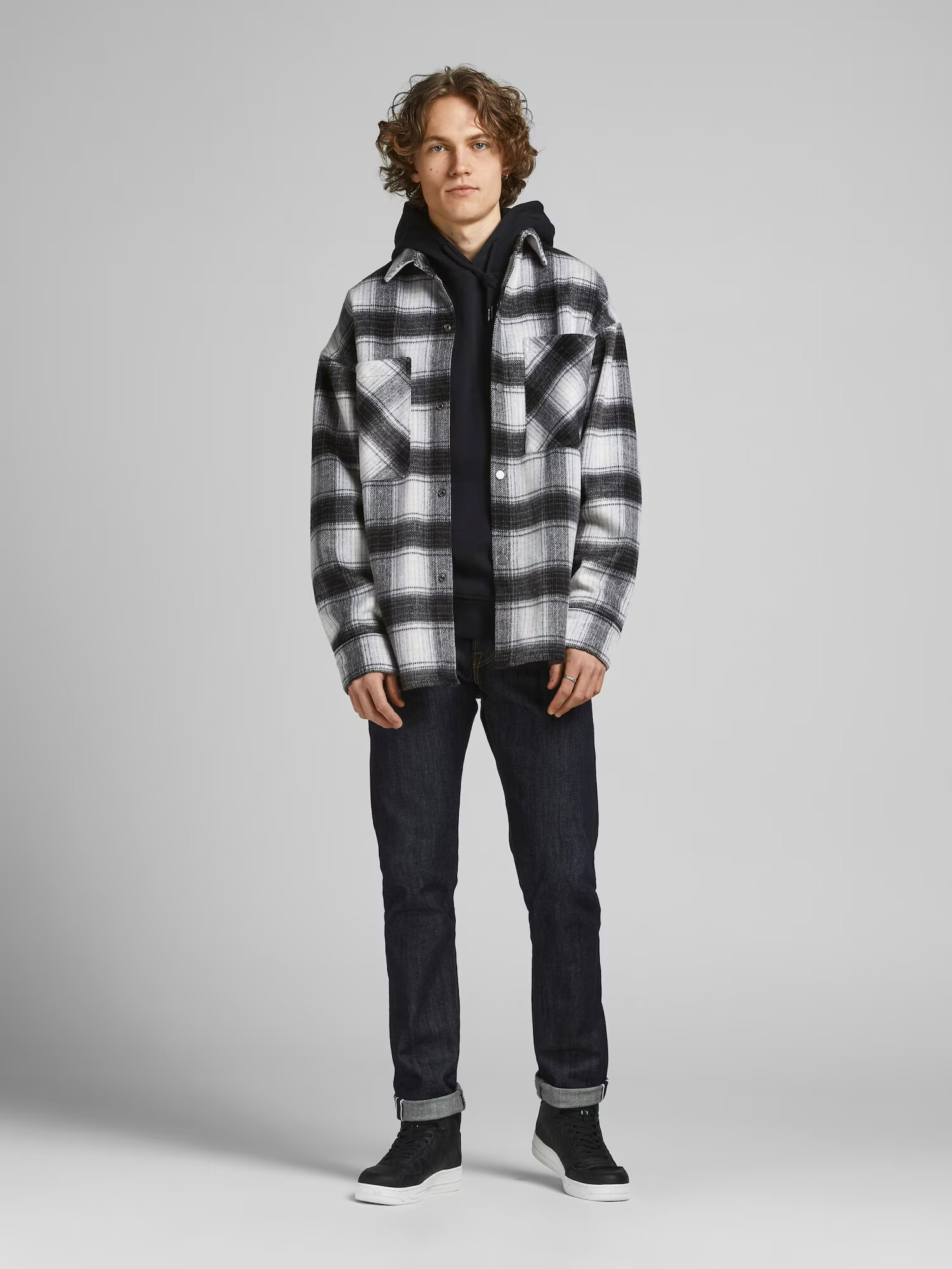 JACK & JONES Prehodna jakna 'Cane' antracit / pegasto siva / naravno bela - Pepit.si