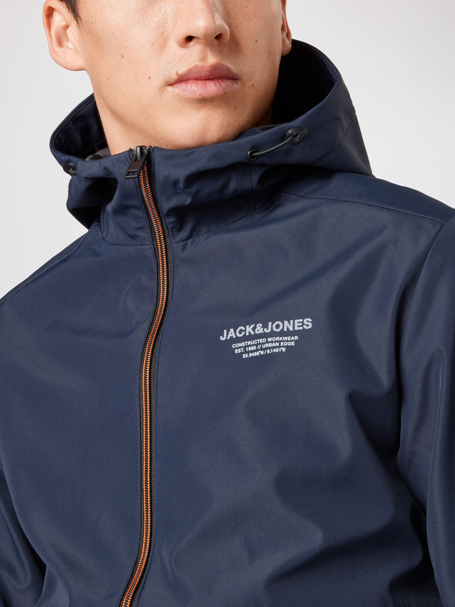 JACK & JONES Prehodna jakna 'Eseam' mornarska / svetlo oranžna / črna / bela - Pepit.si