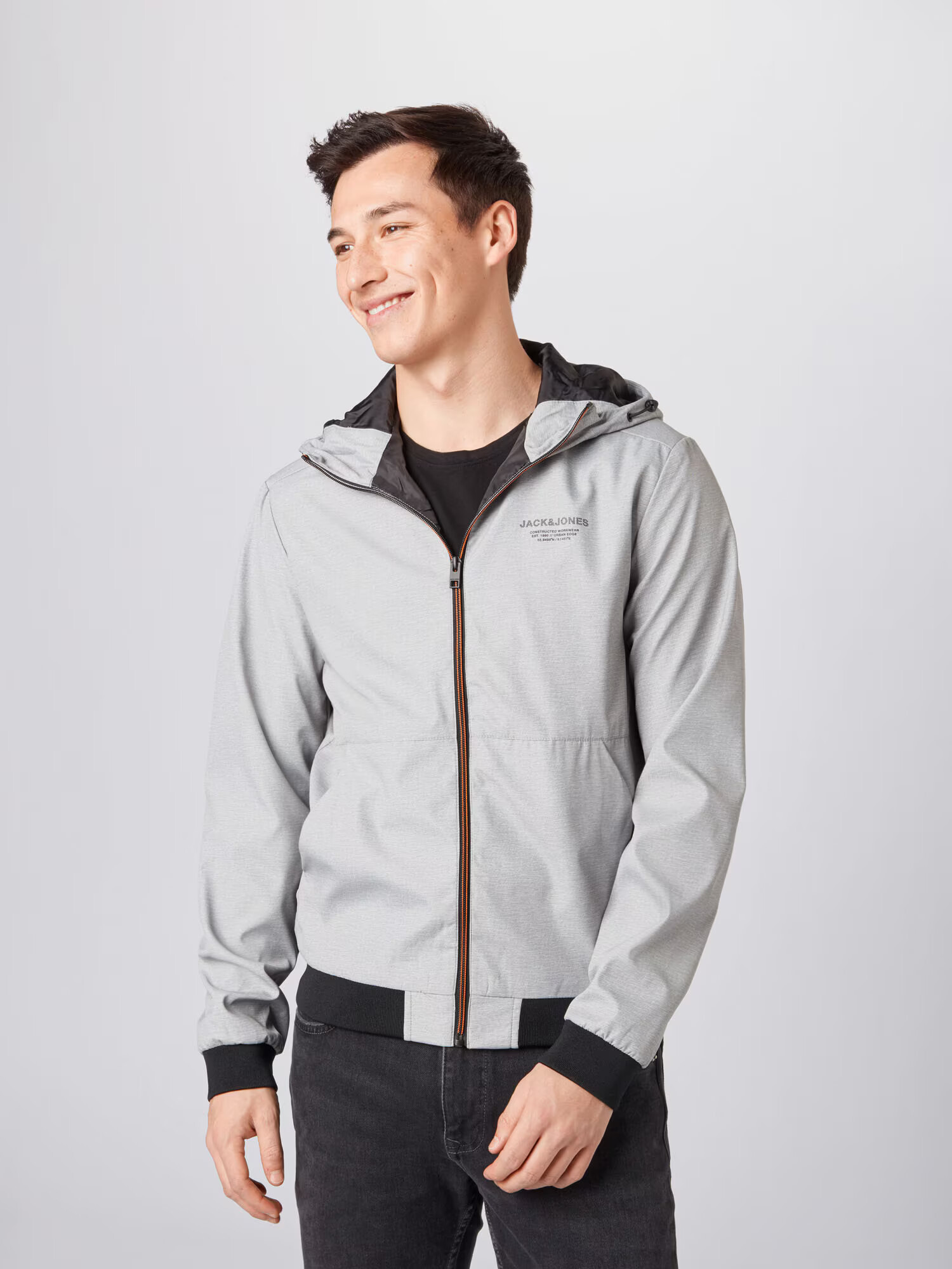 JACK & JONES Prehodna jakna 'Seam' pegasto siva / temno oranžna / črna - Pepit.si