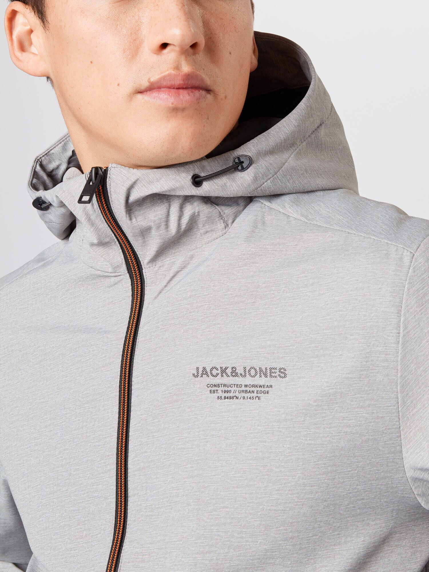 JACK & JONES Prehodna jakna 'Seam' pegasto siva / temno oranžna / črna - Pepit.si