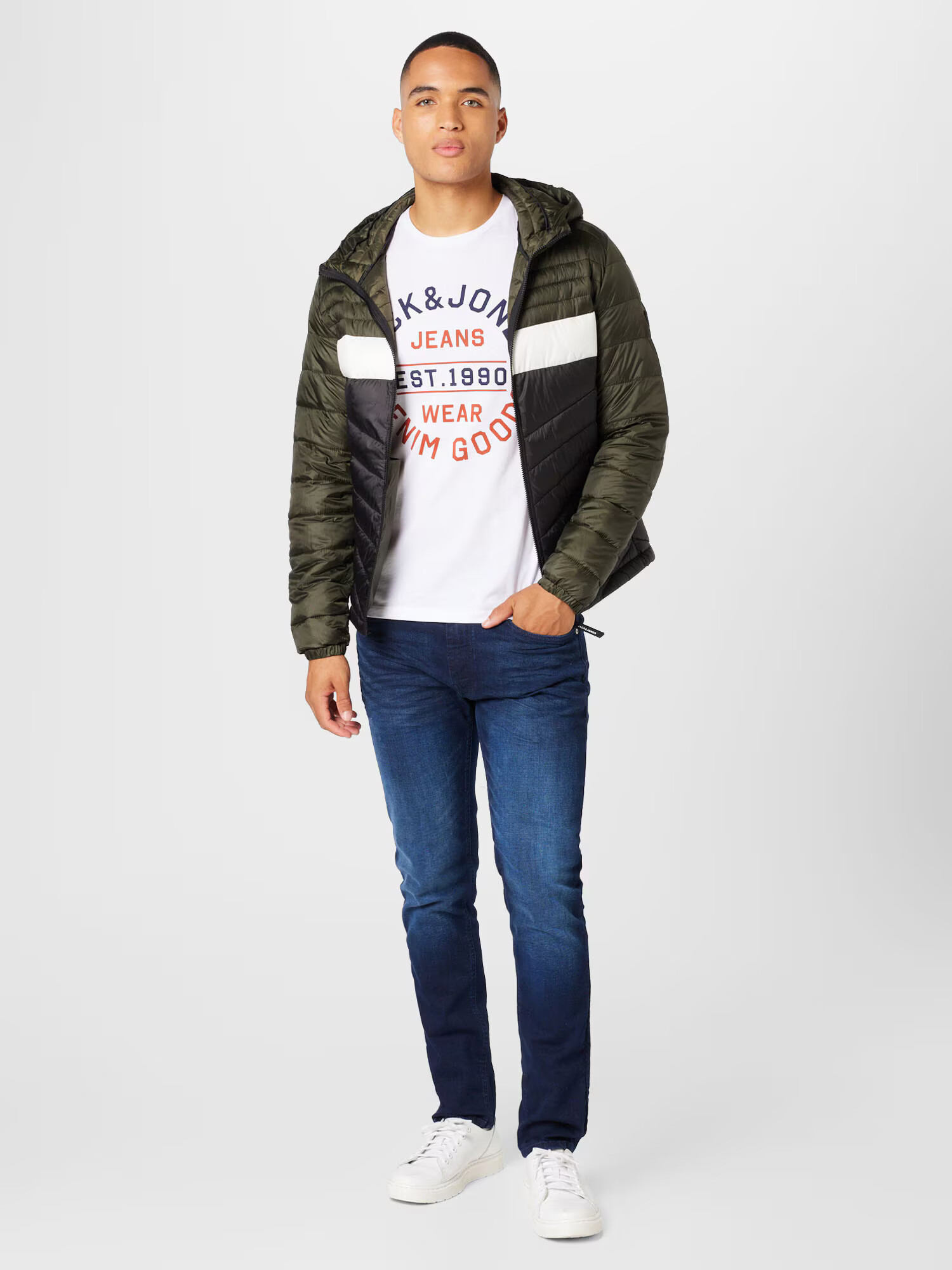 JACK & JONES Prehodna jakna 'HERO' jelka / črna / bela - Pepit.si