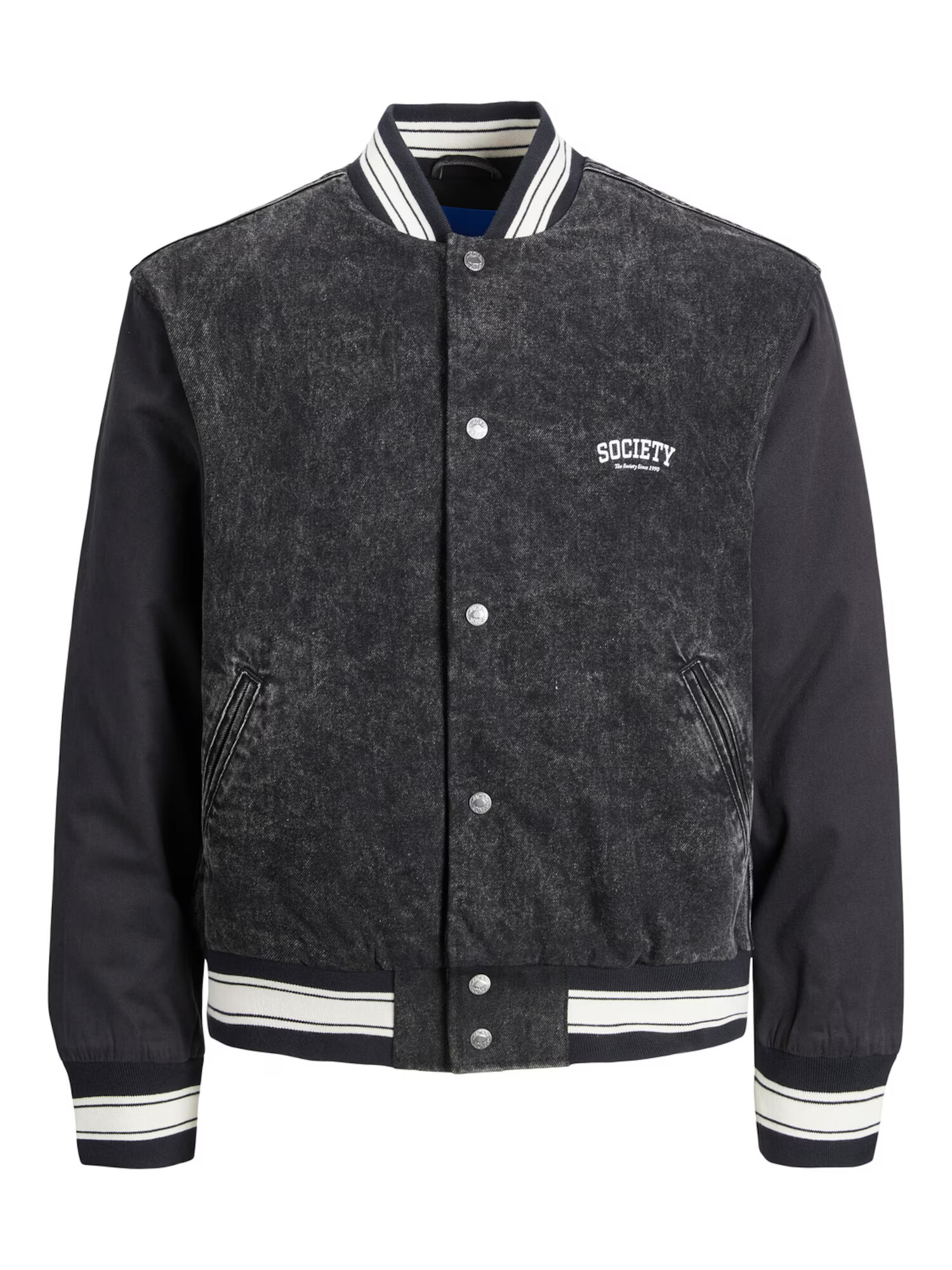 JACK & JONES Prehodna jakna 'Mash Up' črn denim / bela - Pepit.si