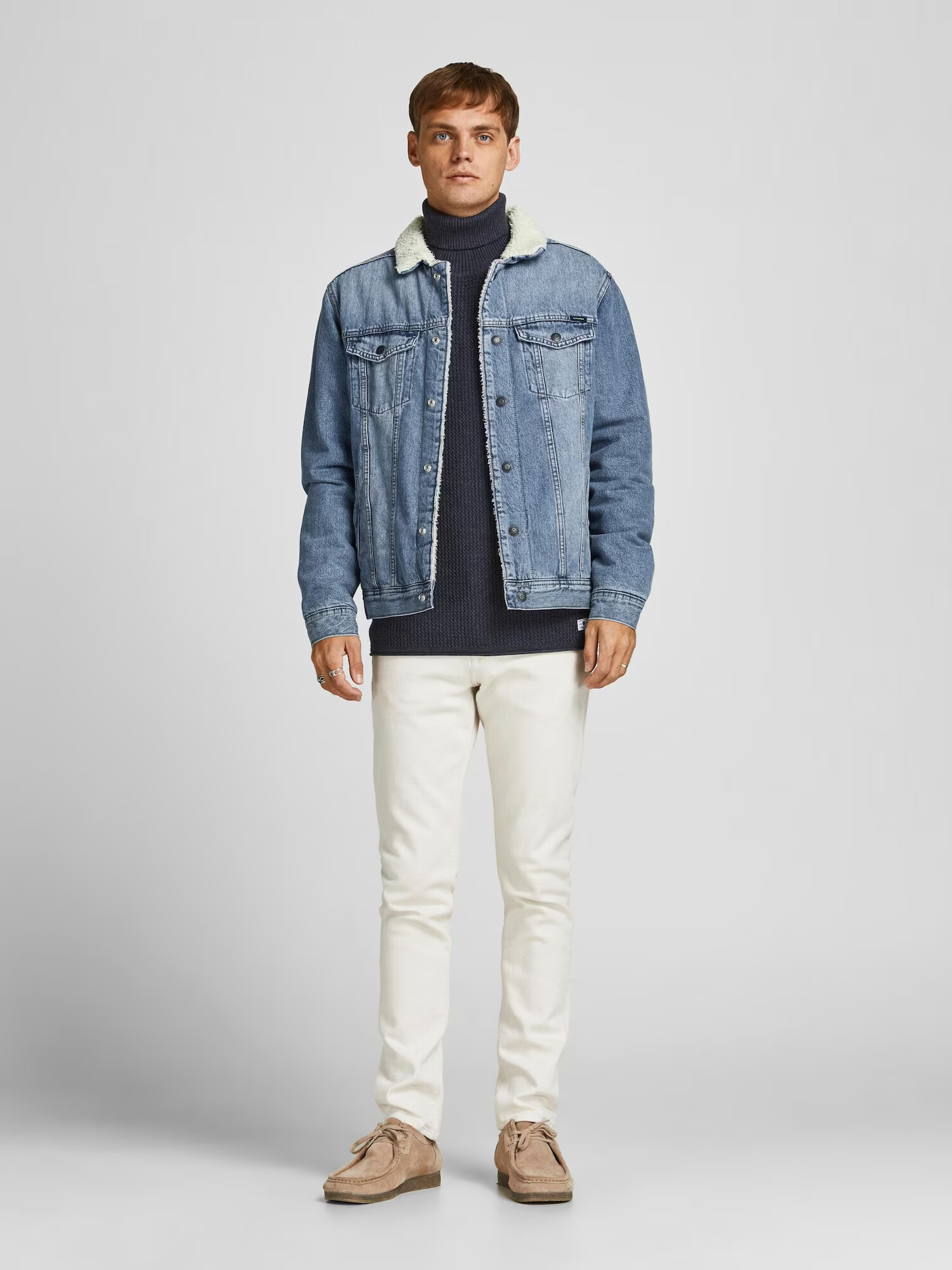 JACK & JONES Prehodna jakna moder denim / volneno bela - Pepit.si