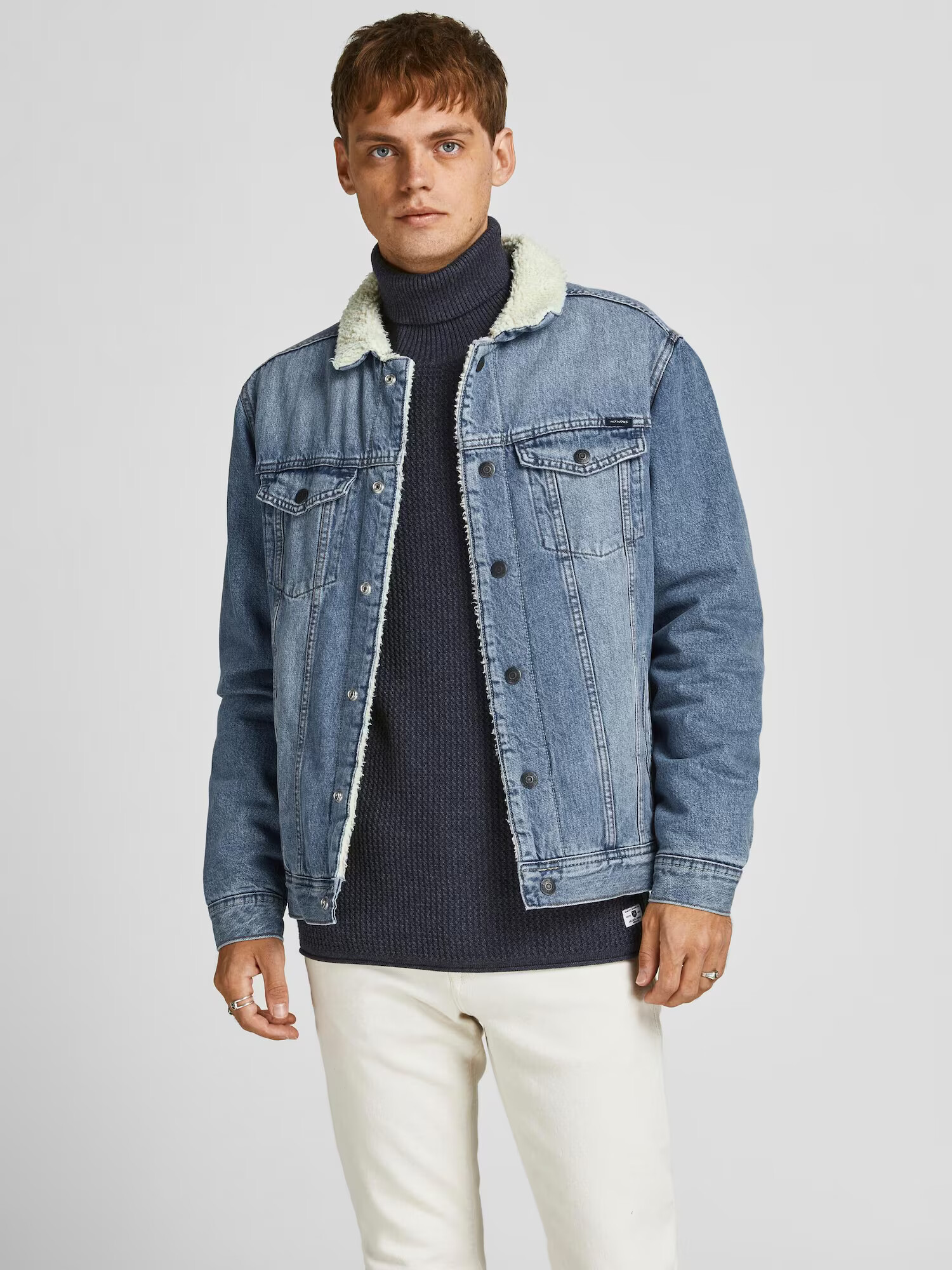 JACK & JONES Prehodna jakna moder denim / volneno bela - Pepit.si