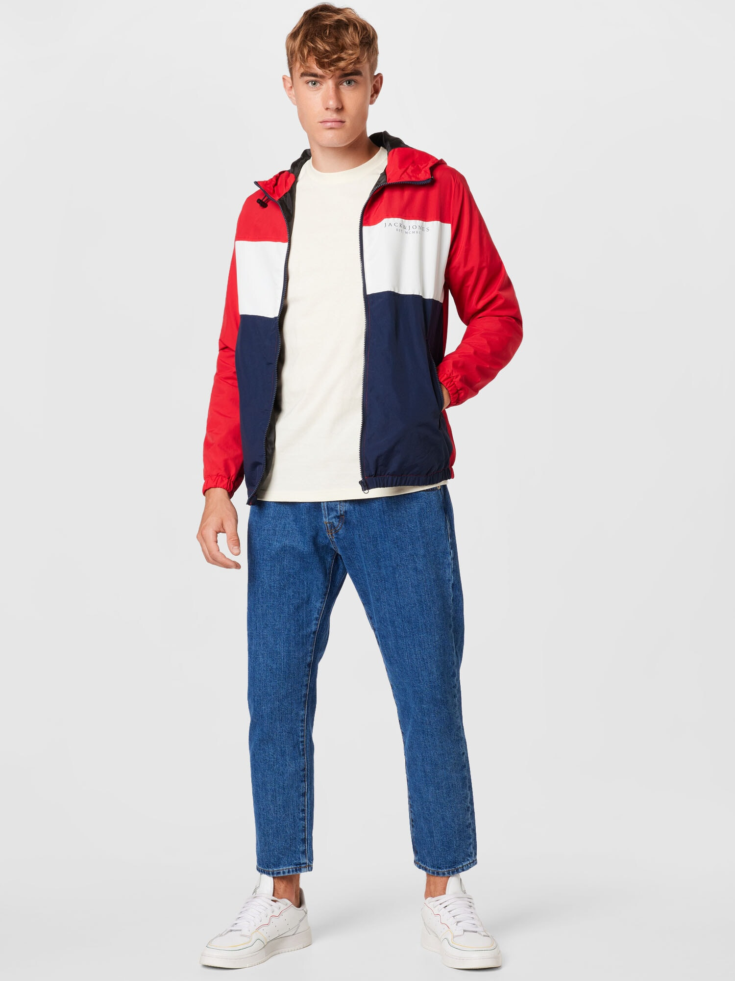 JACK & JONES Prehodna jakna nočno modra / rdeča / bela - Pepit.si