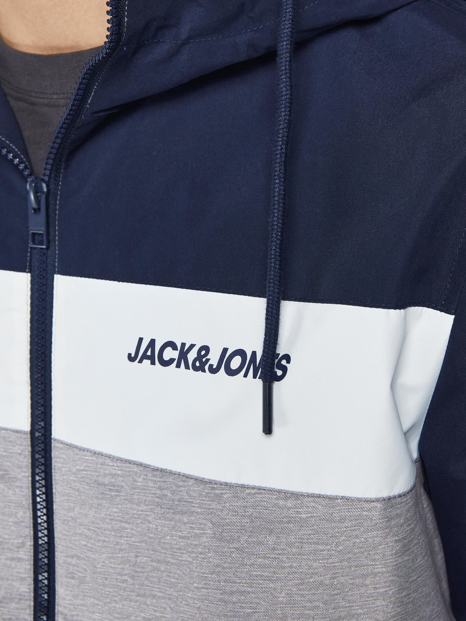 JACK & JONES Prehodna jakna 'Rush' mornarska / pegasto siva / bela - Pepit.si