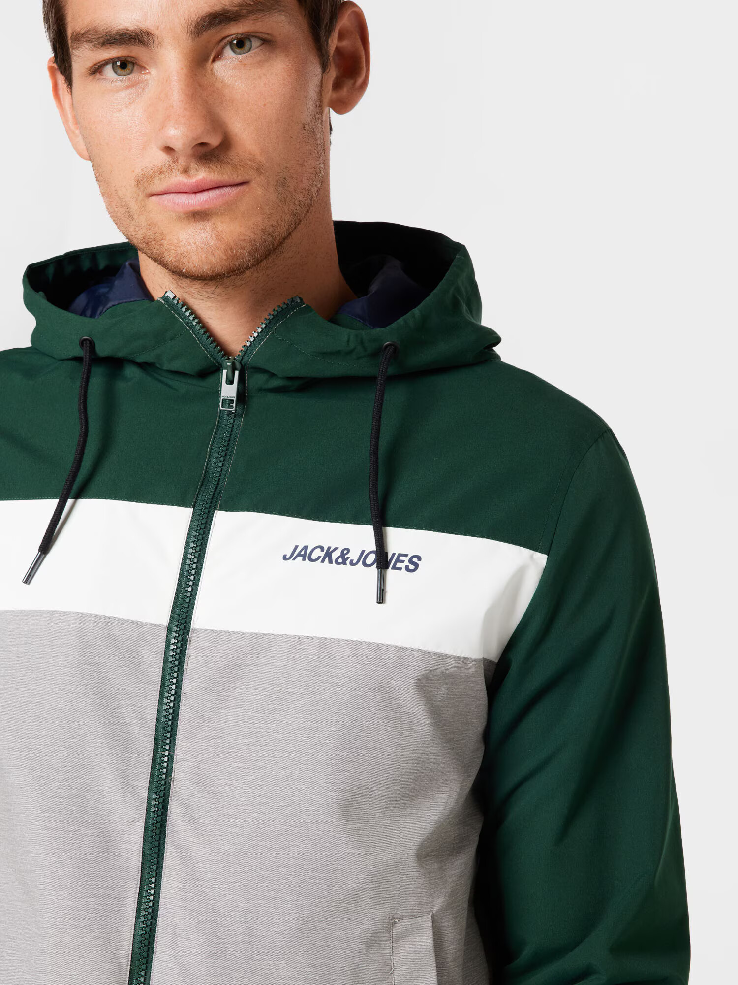 JACK & JONES Prehodna jakna 'Rush' temno siva / temno zelena / bela - Pepit.si