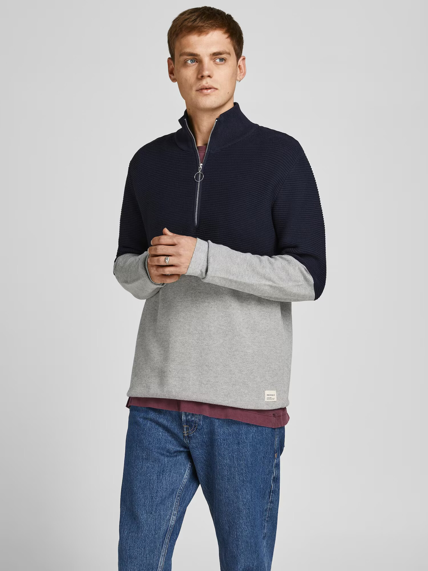 JACK & JONES Pulover 'Brooklyn' nočno modra / siva - Pepit.si