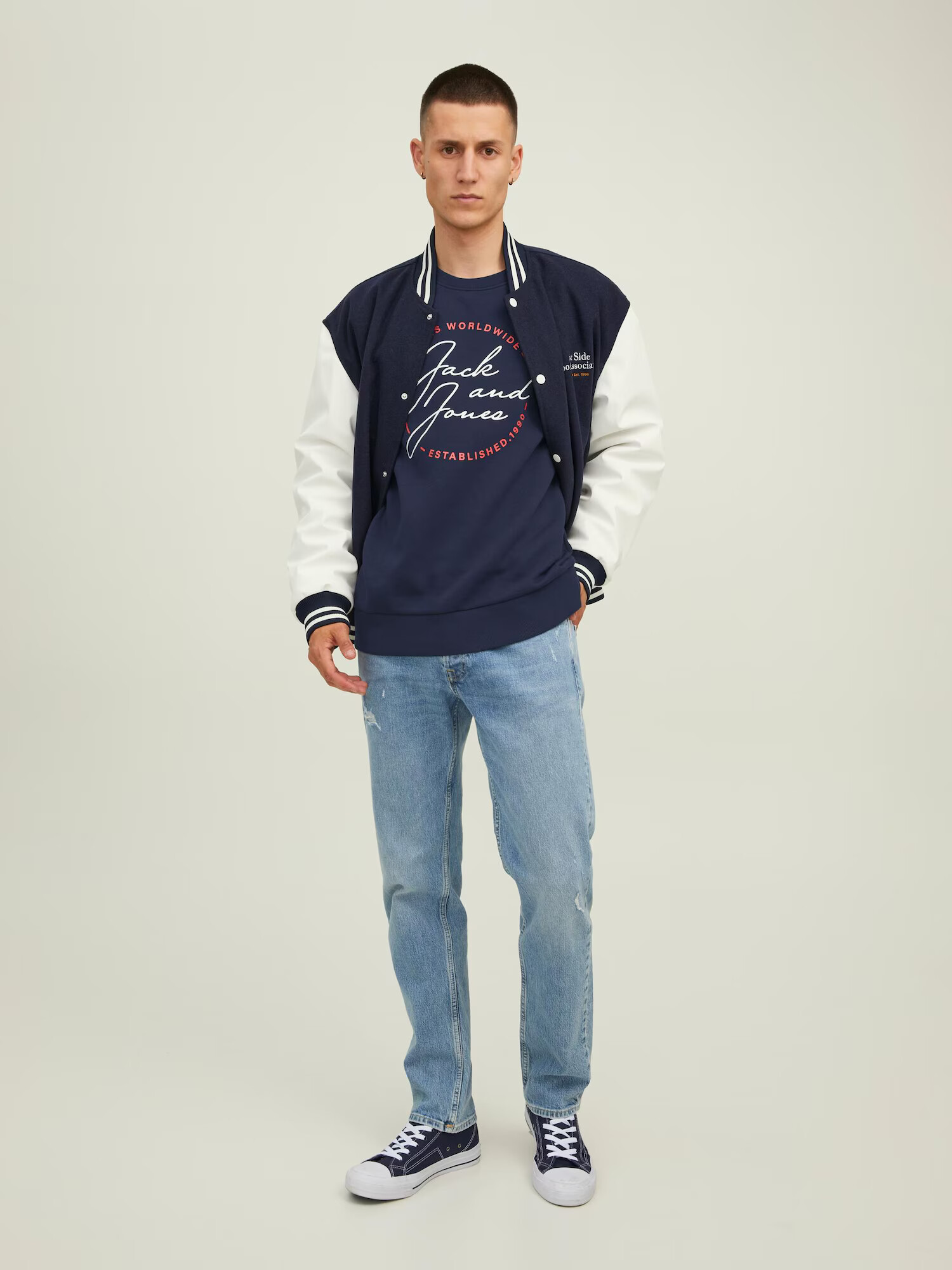 JACK & JONES Majica 'JERRY' mornarska / rdeča / bela - Pepit.si