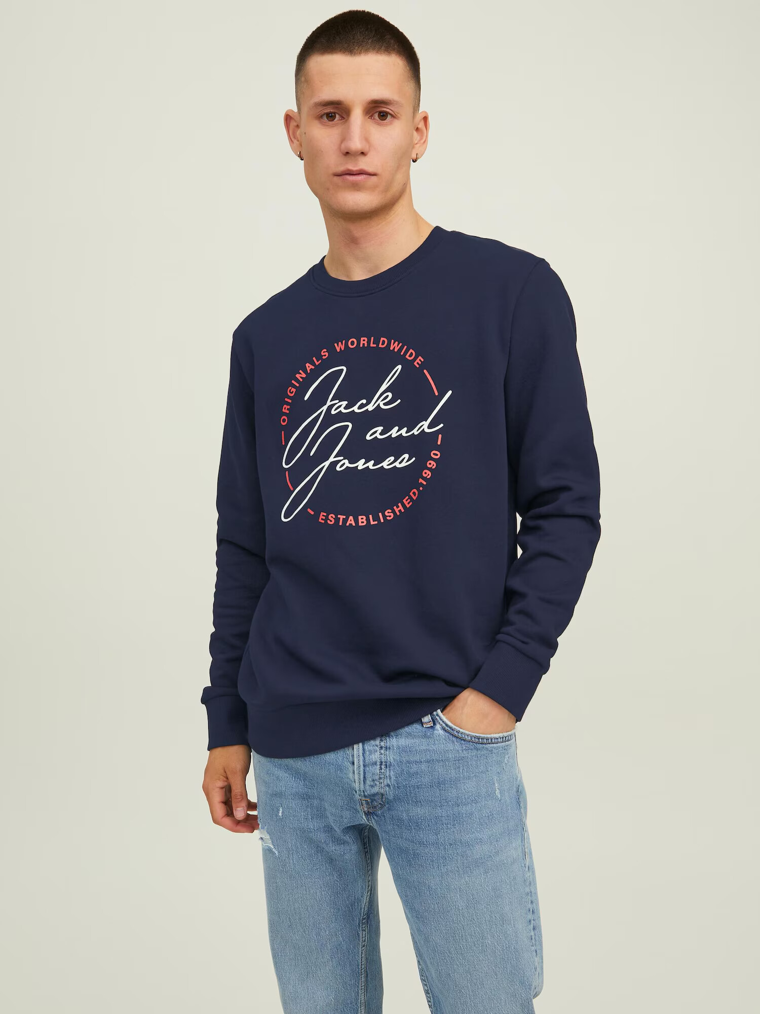 JACK & JONES Majica 'JERRY' mornarska / rdeča / bela - Pepit.si