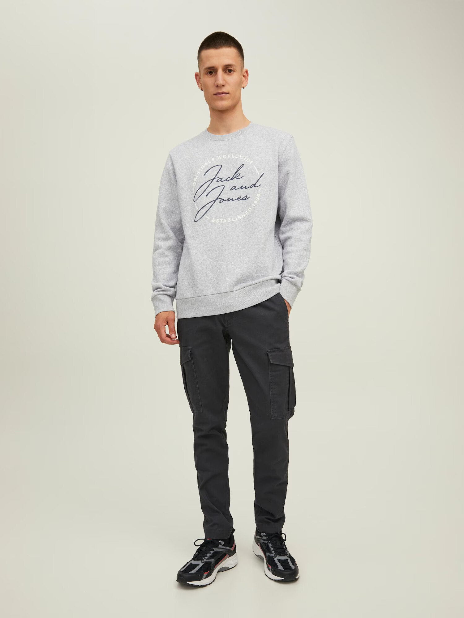 JACK & JONES Majica 'JERRY' mornarska / svetlo siva / bela - Pepit.si