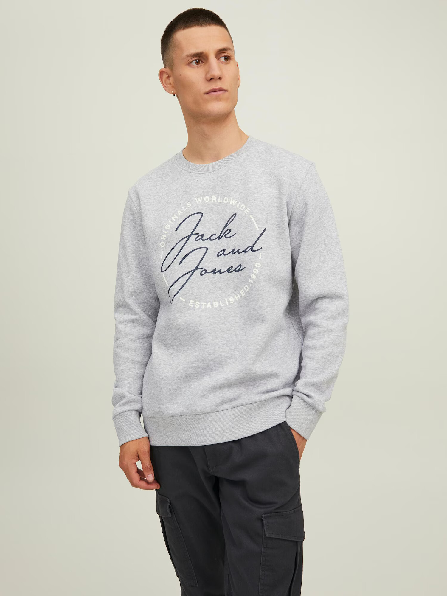 JACK & JONES Majica 'JERRY' mornarska / svetlo siva / bela - Pepit.si