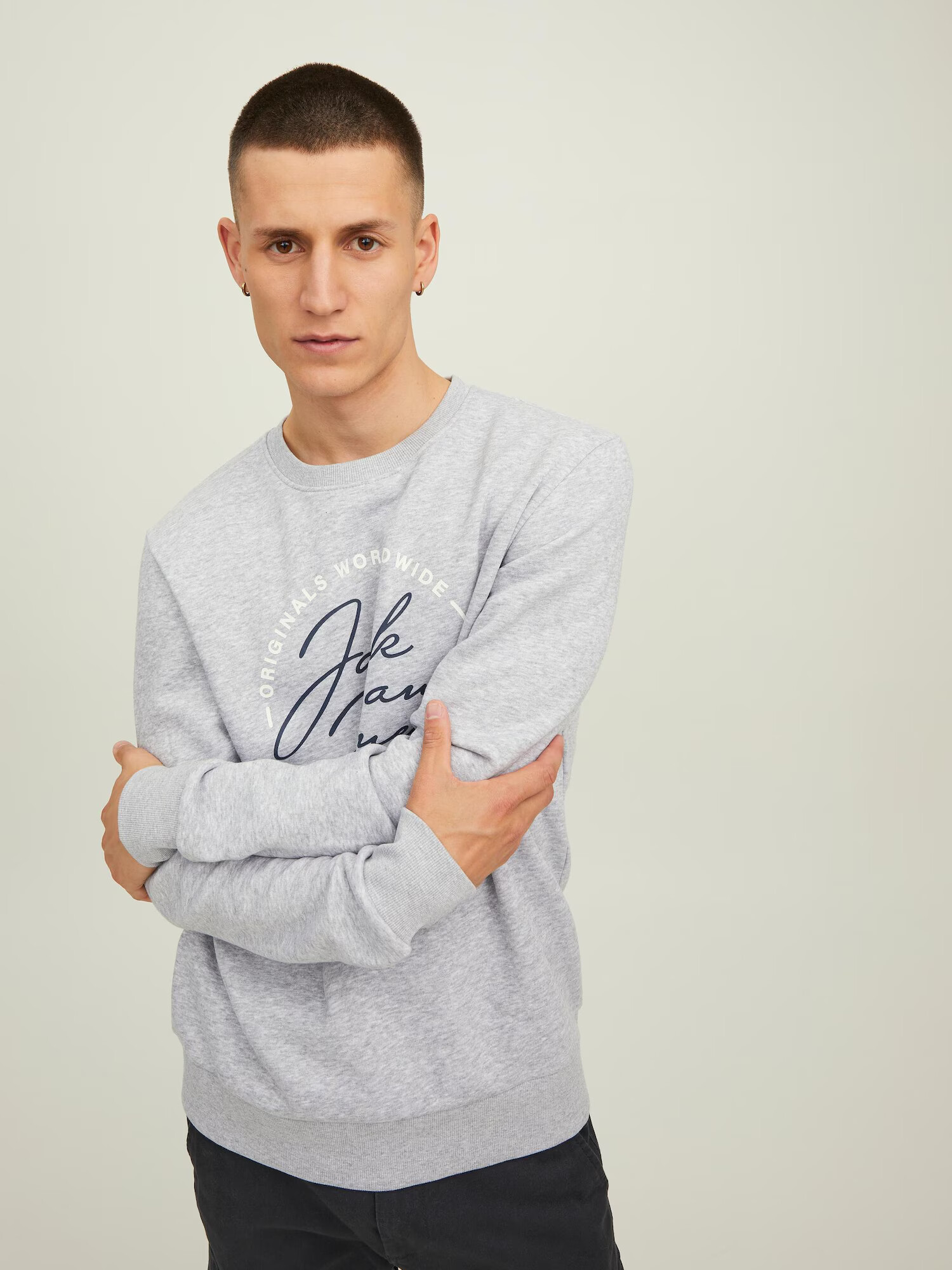 JACK & JONES Majica 'JERRY' mornarska / svetlo siva / bela - Pepit.si