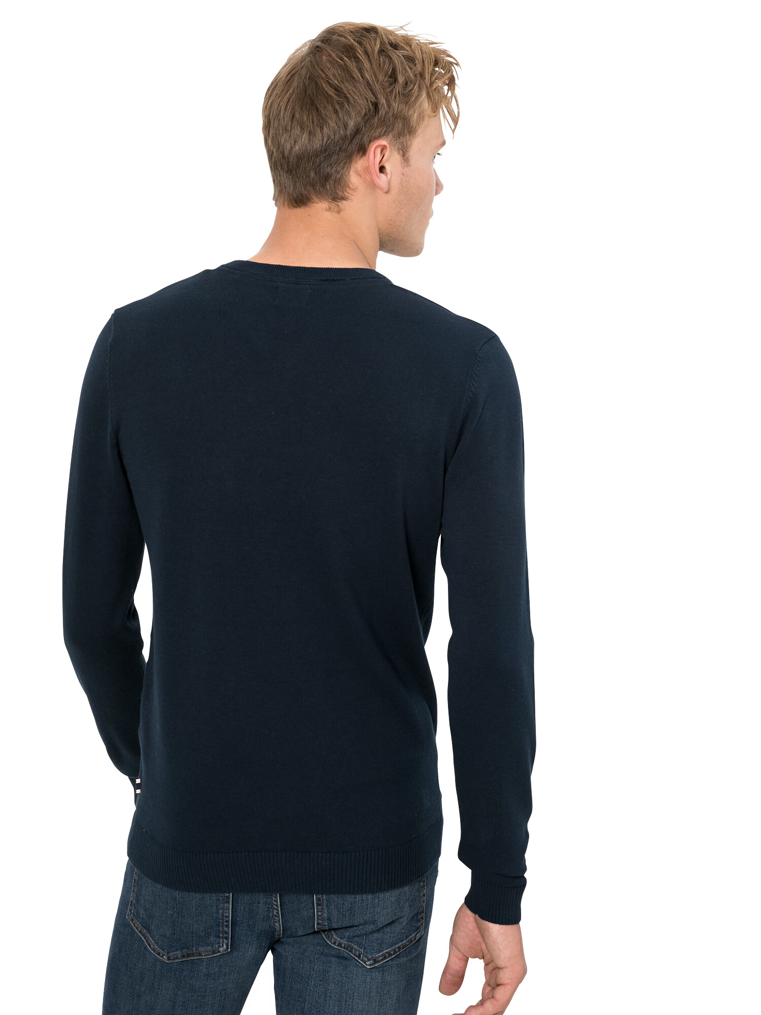 JACK & JONES Pulover 'JJEBASIC KNIT V-NECK' nočno modra - Pepit.si