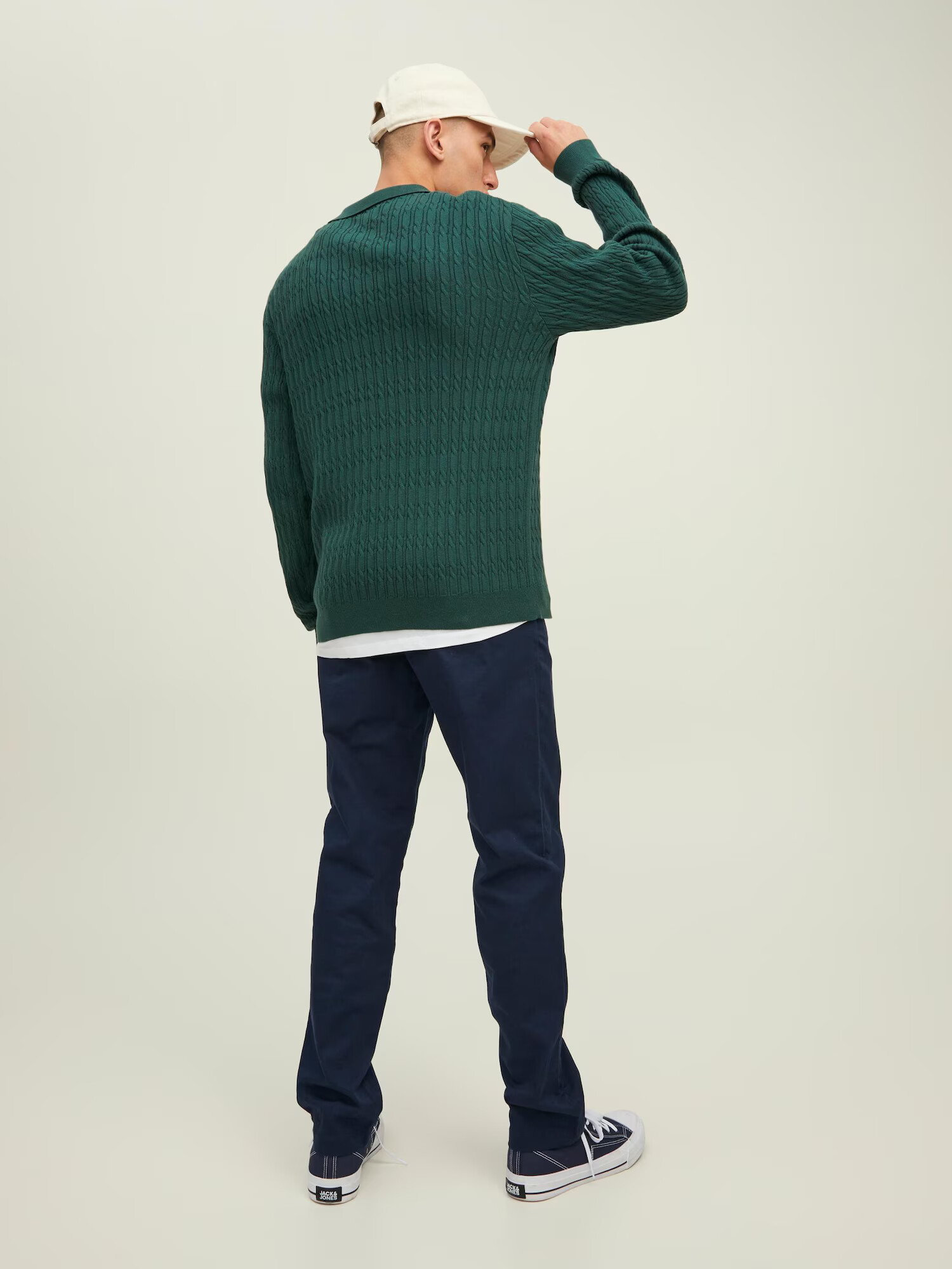 JACK & JONES Pulover 'Park' temno zelena / bela - Pepit.si