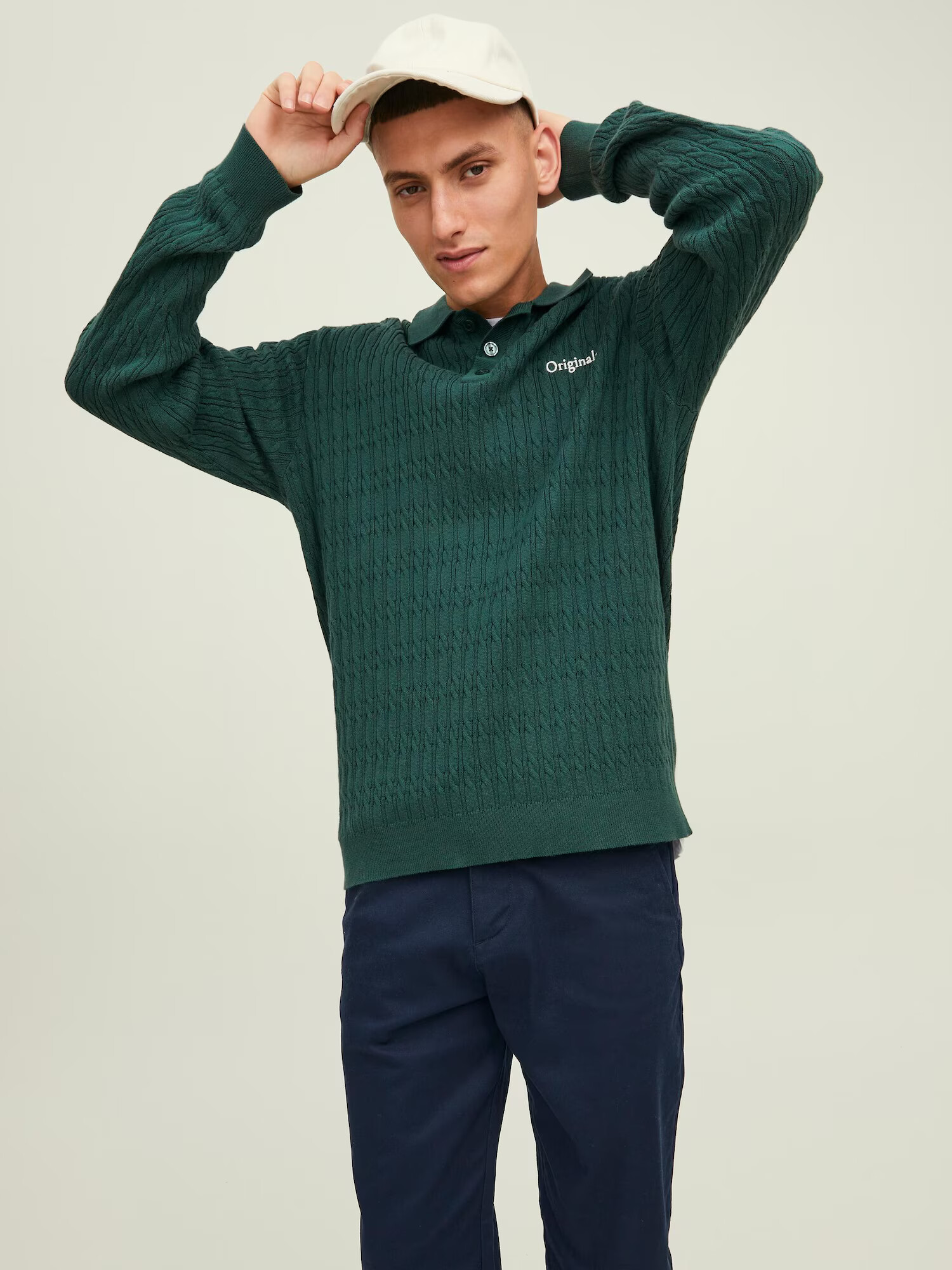 JACK & JONES Pulover 'Park' temno zelena / bela - Pepit.si