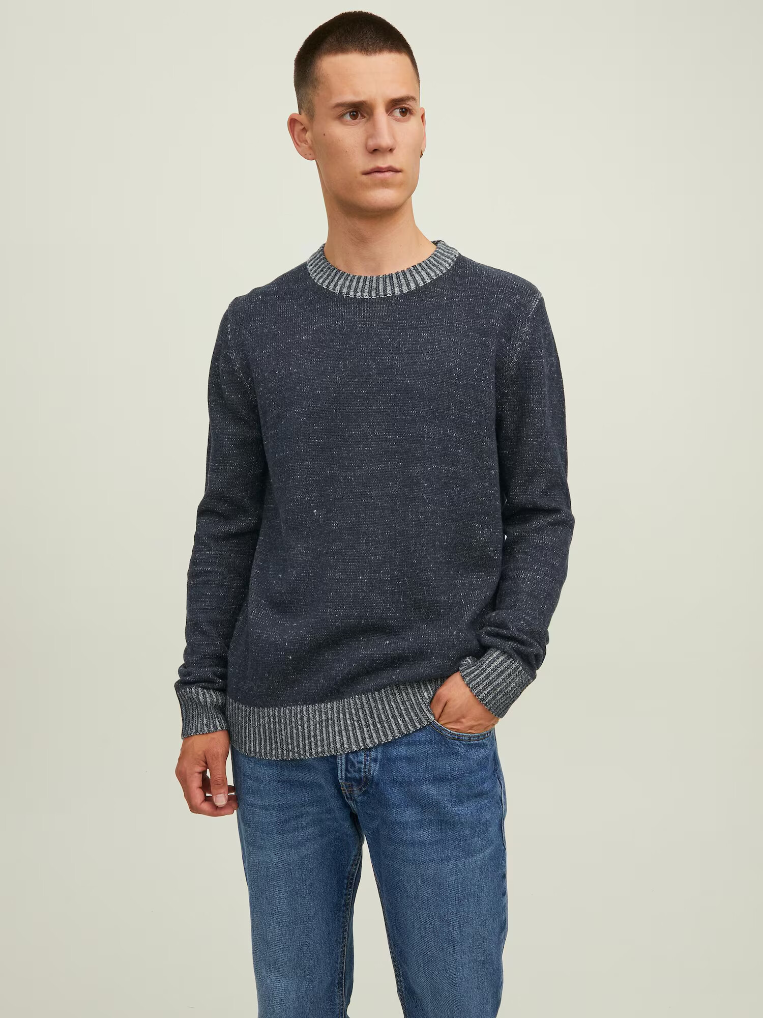 JACK & JONES Pulover 'WILLOW' mornarska / svetlo siva - Pepit.si