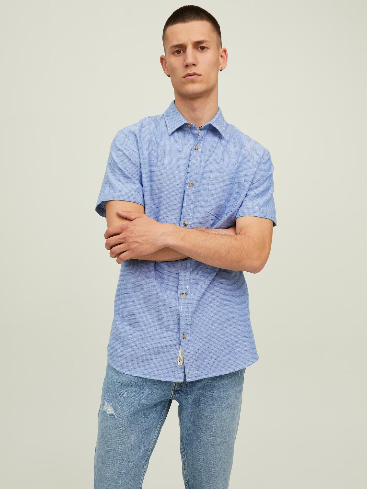 JACK & JONES Srajca 'Abel' mornarska / svetlo modra / pastelno roza - Pepit.si