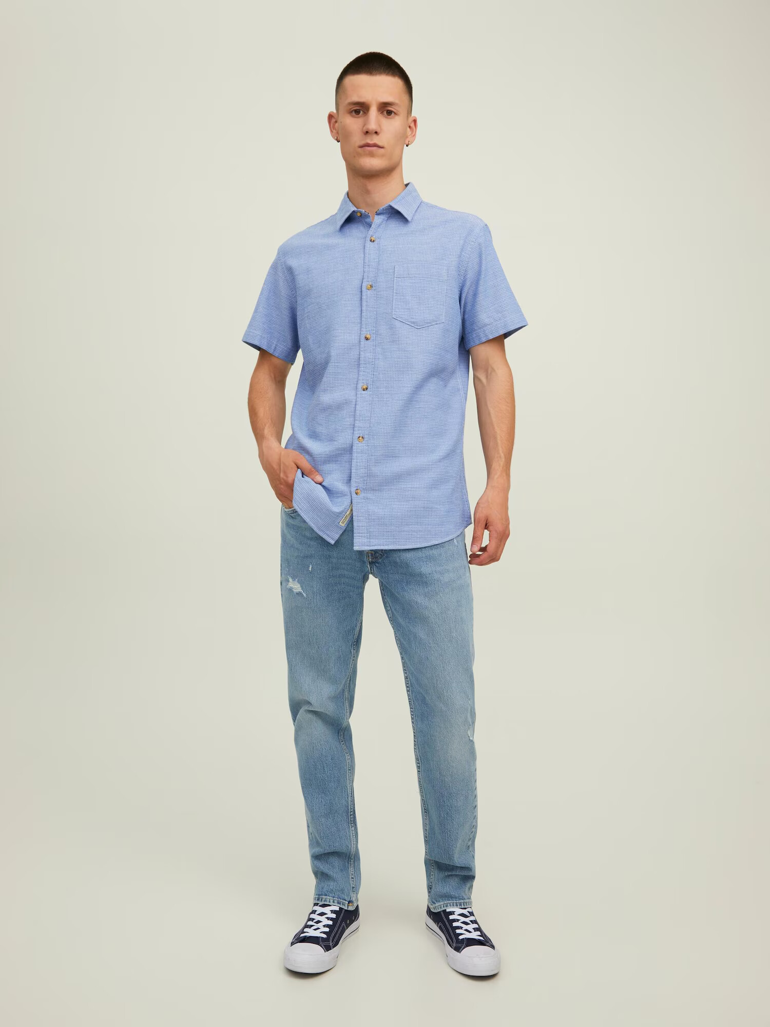 JACK & JONES Srajca 'Abel' mornarska / svetlo modra / pastelno roza - Pepit.si