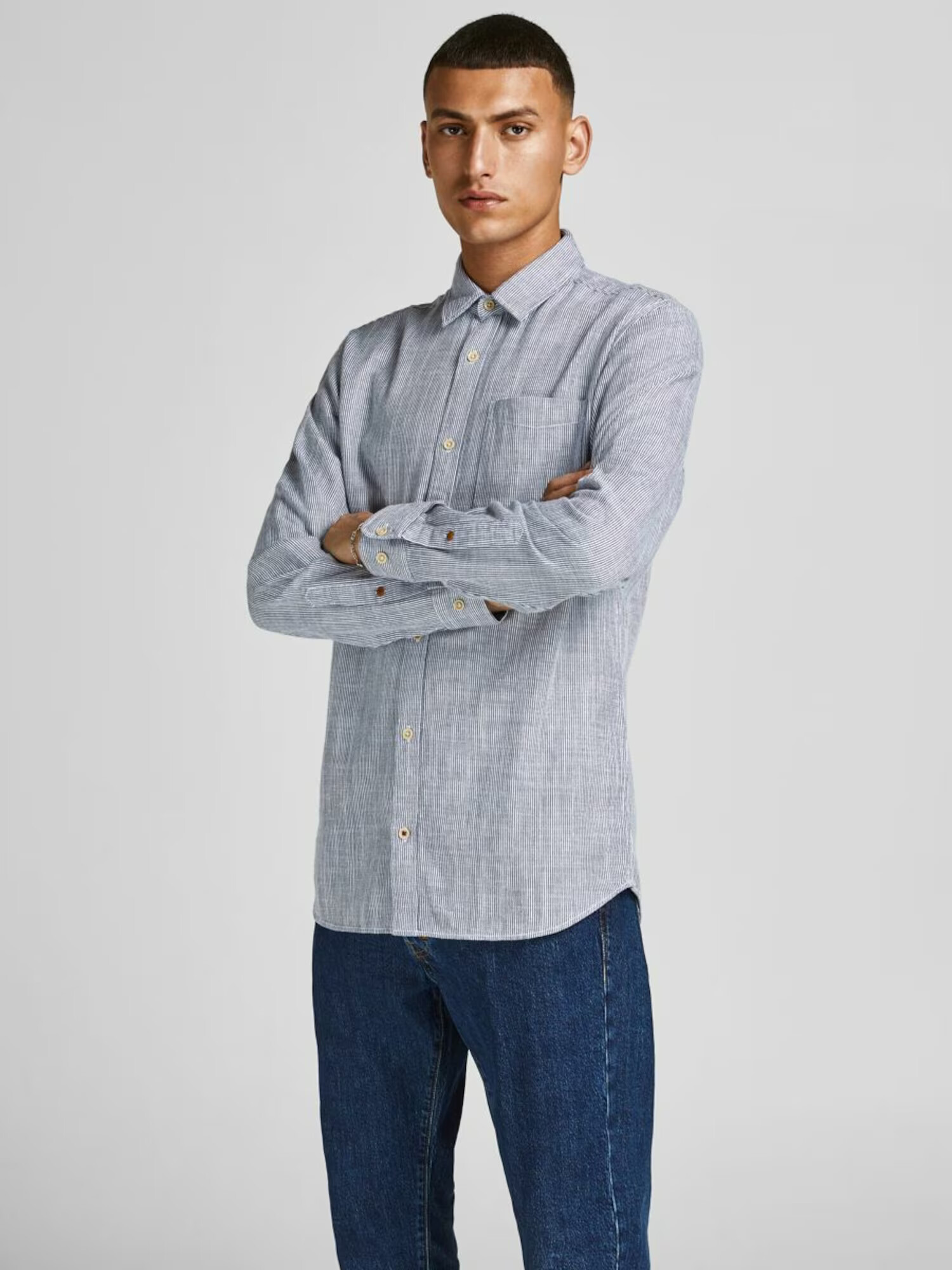 JACK & JONES Srajca 'Blu Seattle' golobje modra / bela - Pepit.si