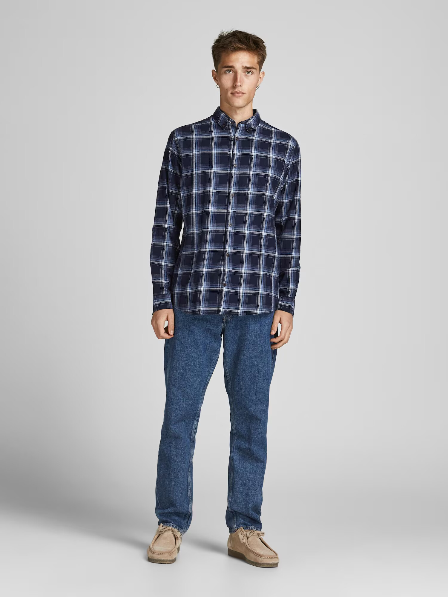 JACK & JONES Srajca 'Denver' mornarska / svetlo modra / bela - Pepit.si