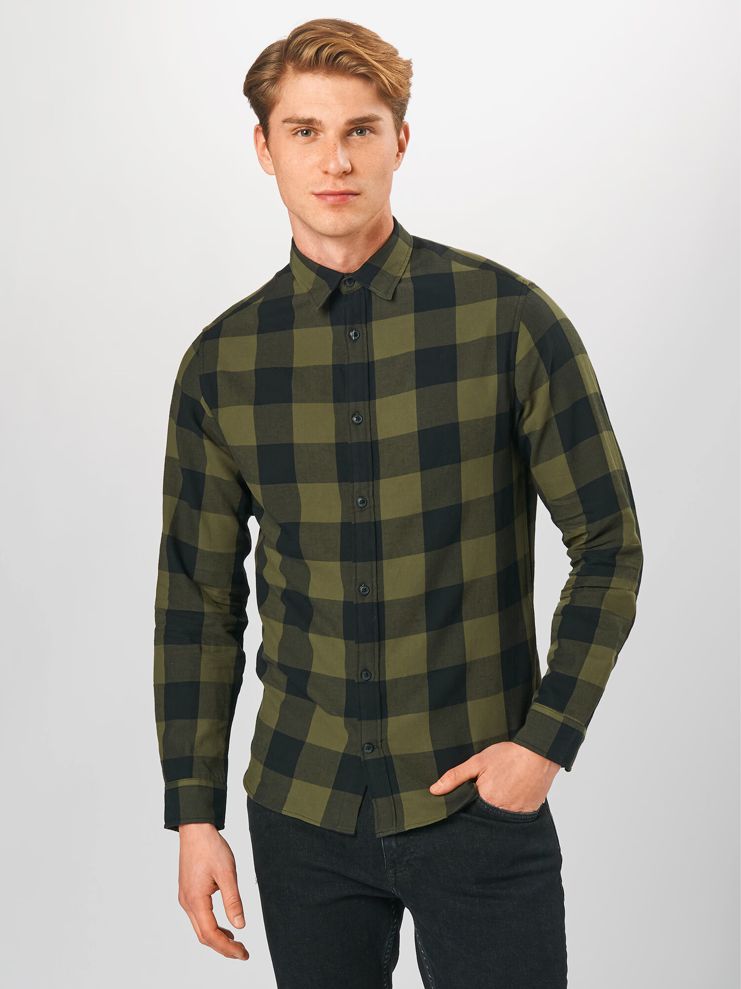 JACK & JONES Srajca 'Gingham' oliva / črna - Pepit.si