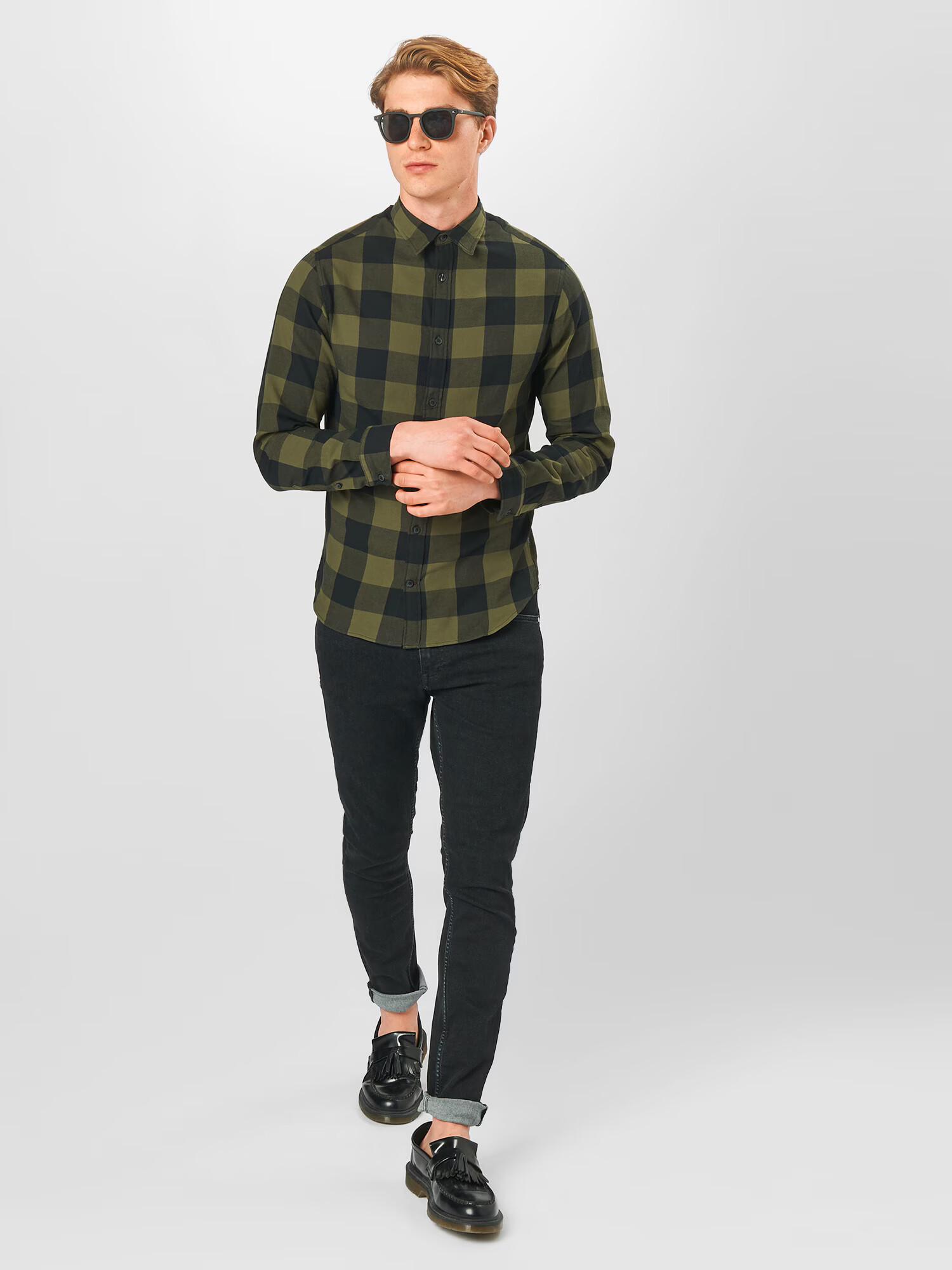 JACK & JONES Srajca 'Gingham' oliva / črna - Pepit.si