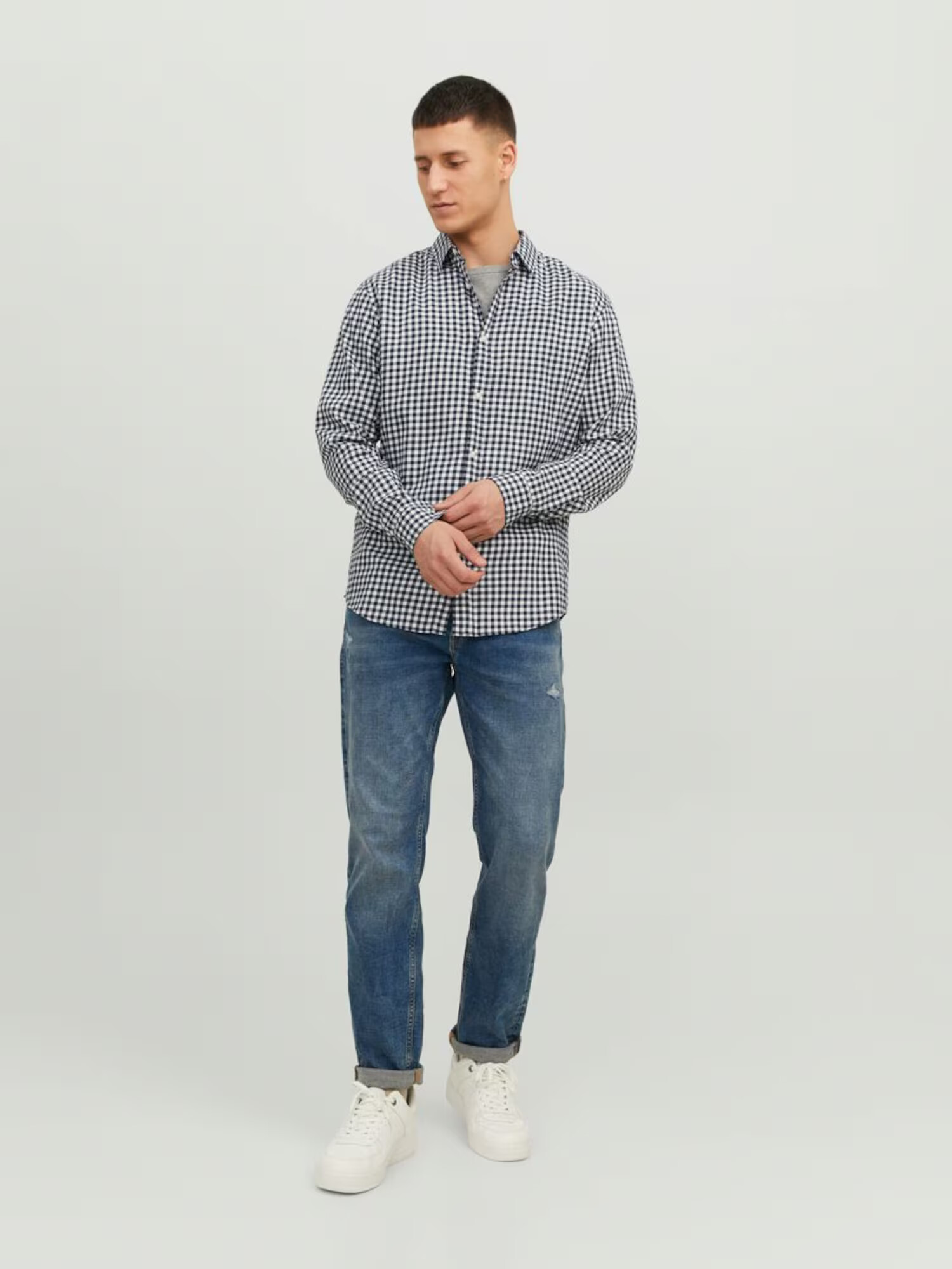 JACK & JONES Srajca mornarska / bela - Pepit.si