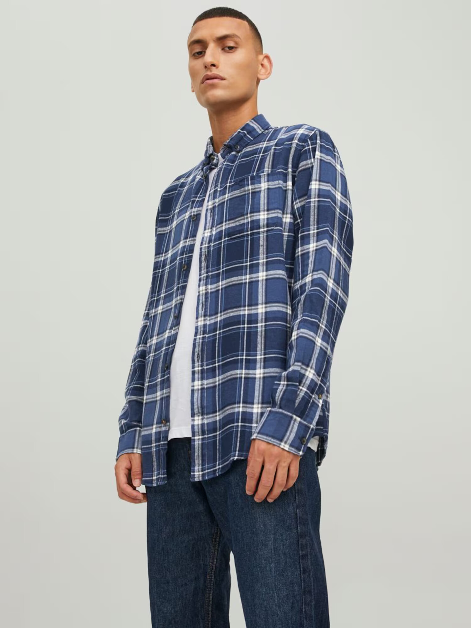 JACK & JONES Srajca mornarska / dimno modra / bela - Pepit.si