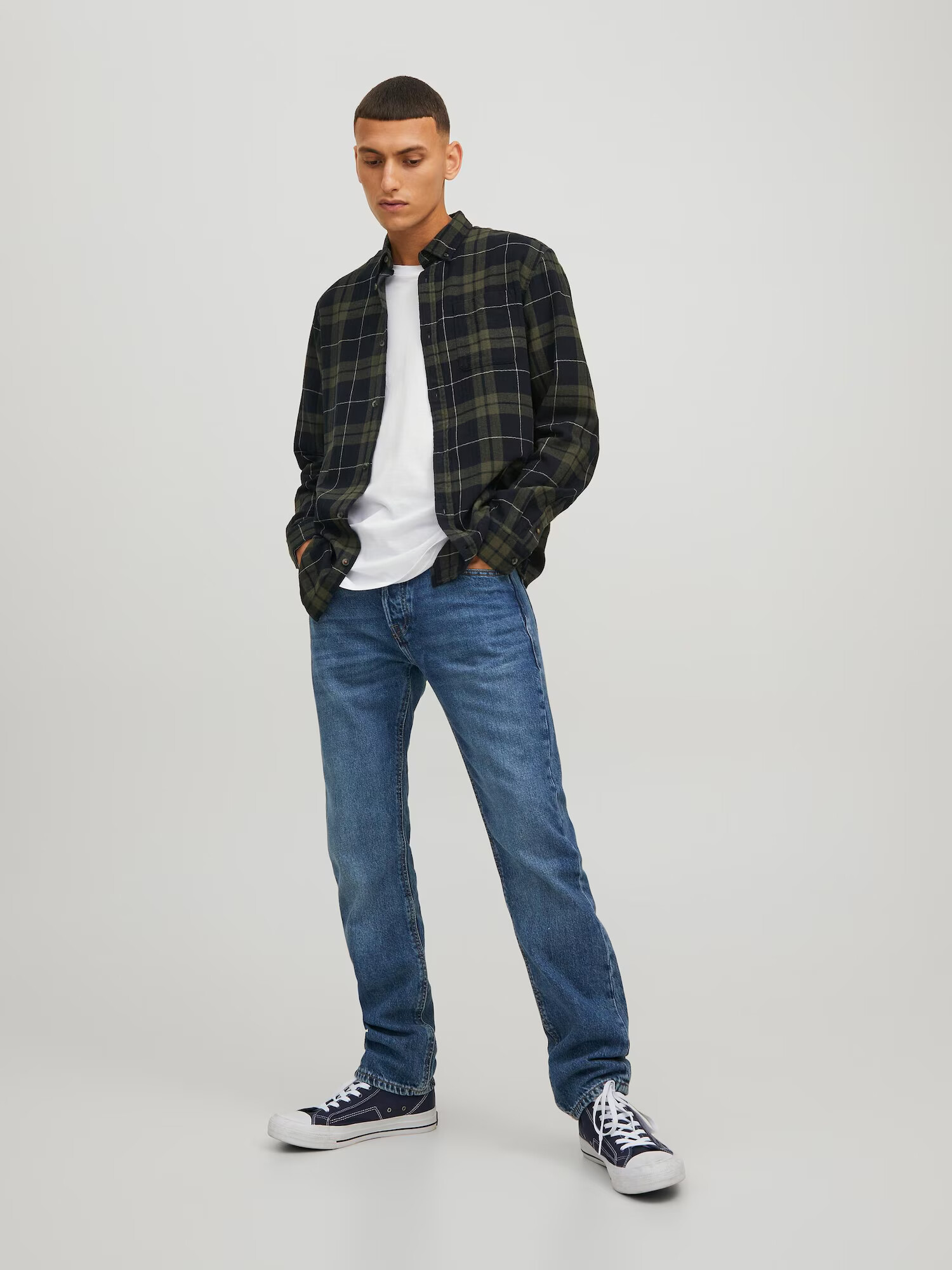 JACK & JONES Srajca mornarska / kaki / bela - Pepit.si