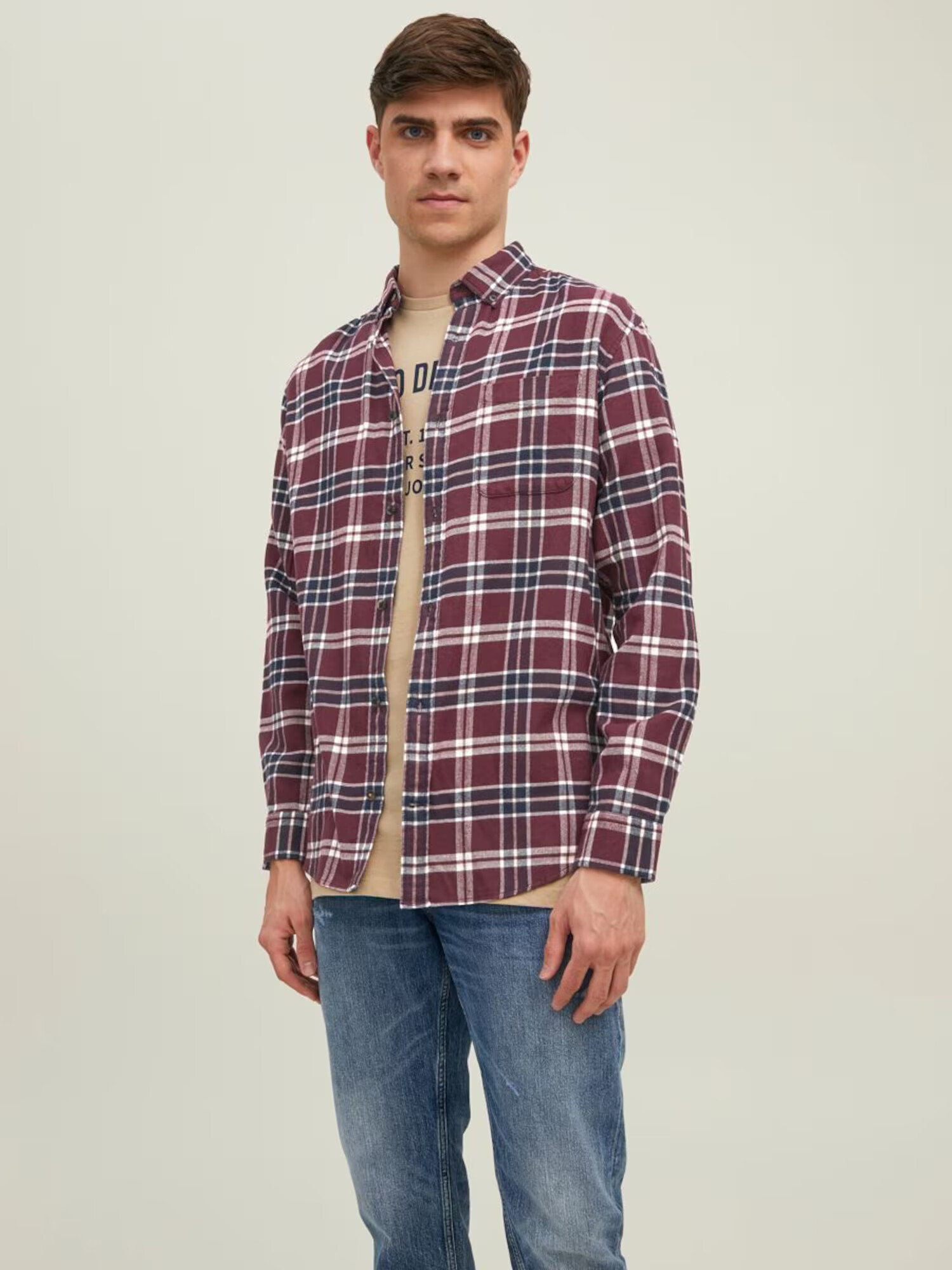 JACK & JONES Srajca mornarska / vinsko rdeča / bela - Pepit.si