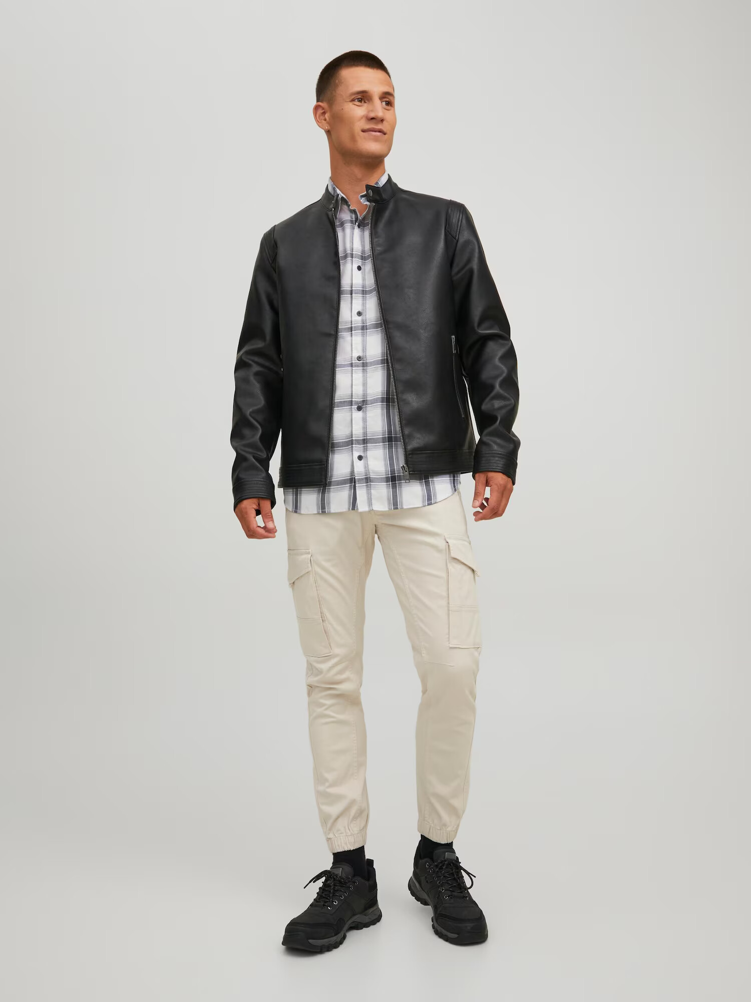 JACK & JONES Srajca 'ORION' mornarska / temno siva / bela - Pepit.si