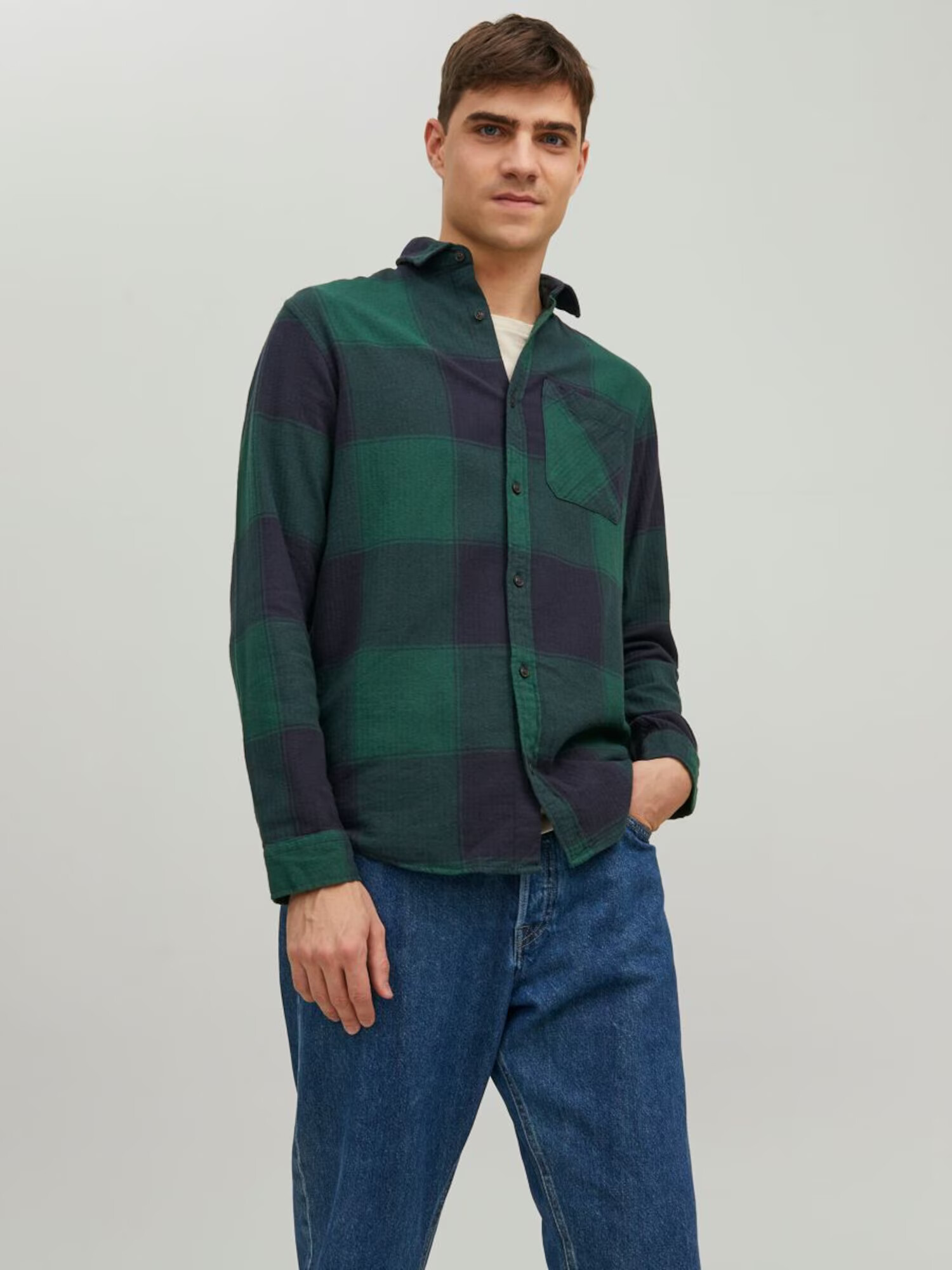 JACK & JONES Srajca 'Owen' pastelno zelena / temno zelena / bela - Pepit.si