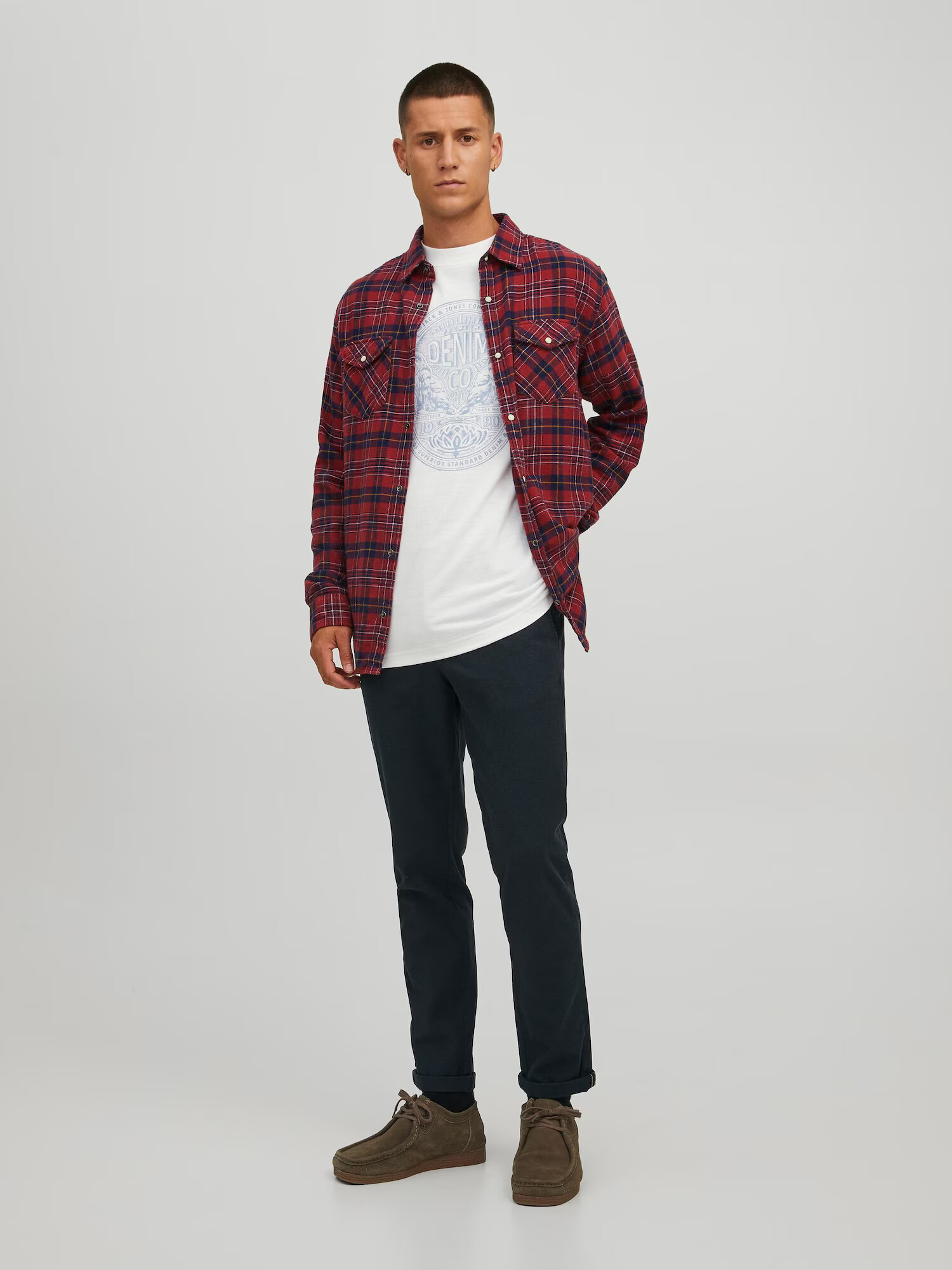 JACK & JONES Srajca 'Sheridan' mornarska / karamel / burgund / bela - Pepit.si