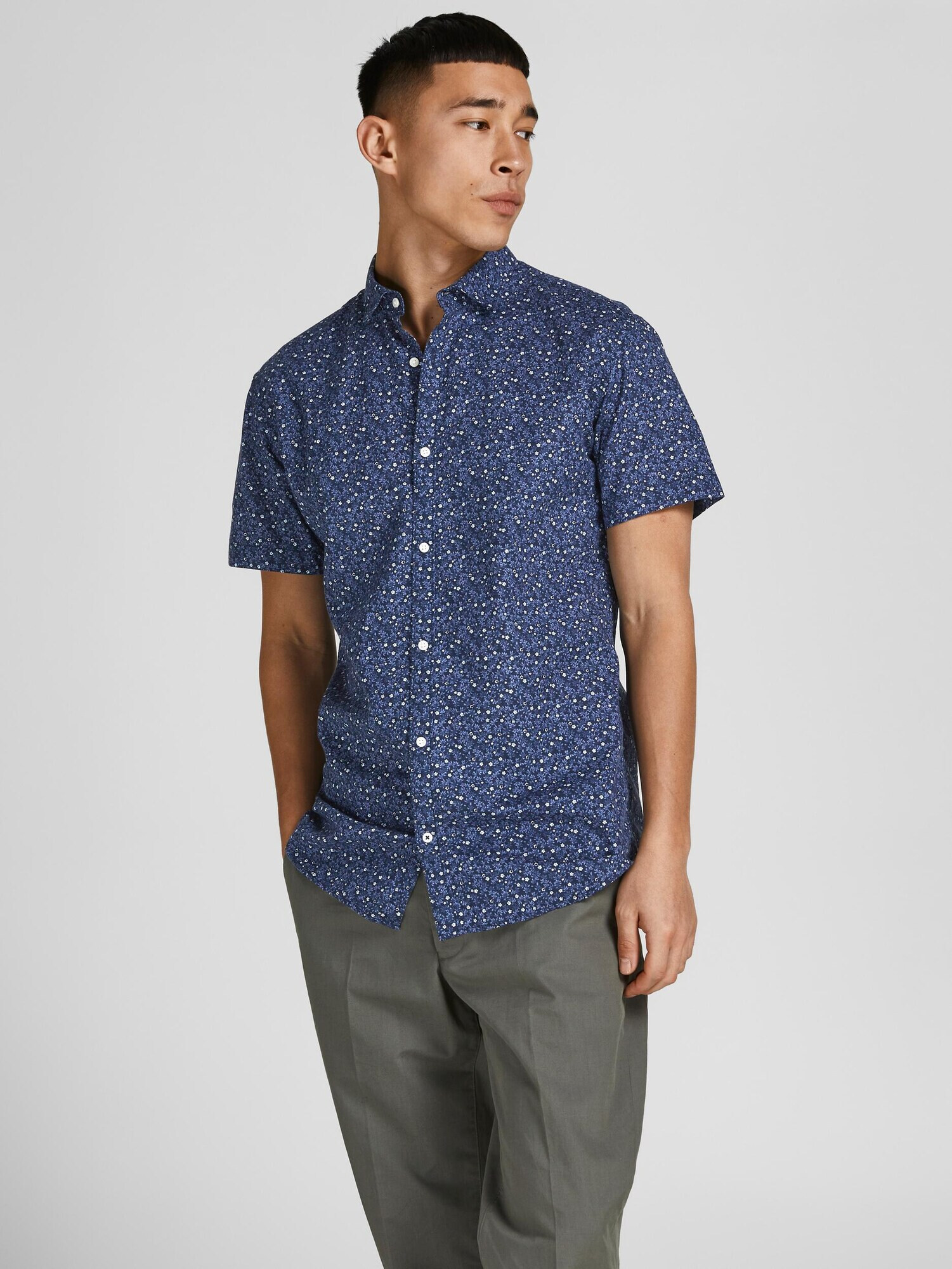 JACK & JONES Srajca 'Summer' mornarska / golobje modra / bela - Pepit.si