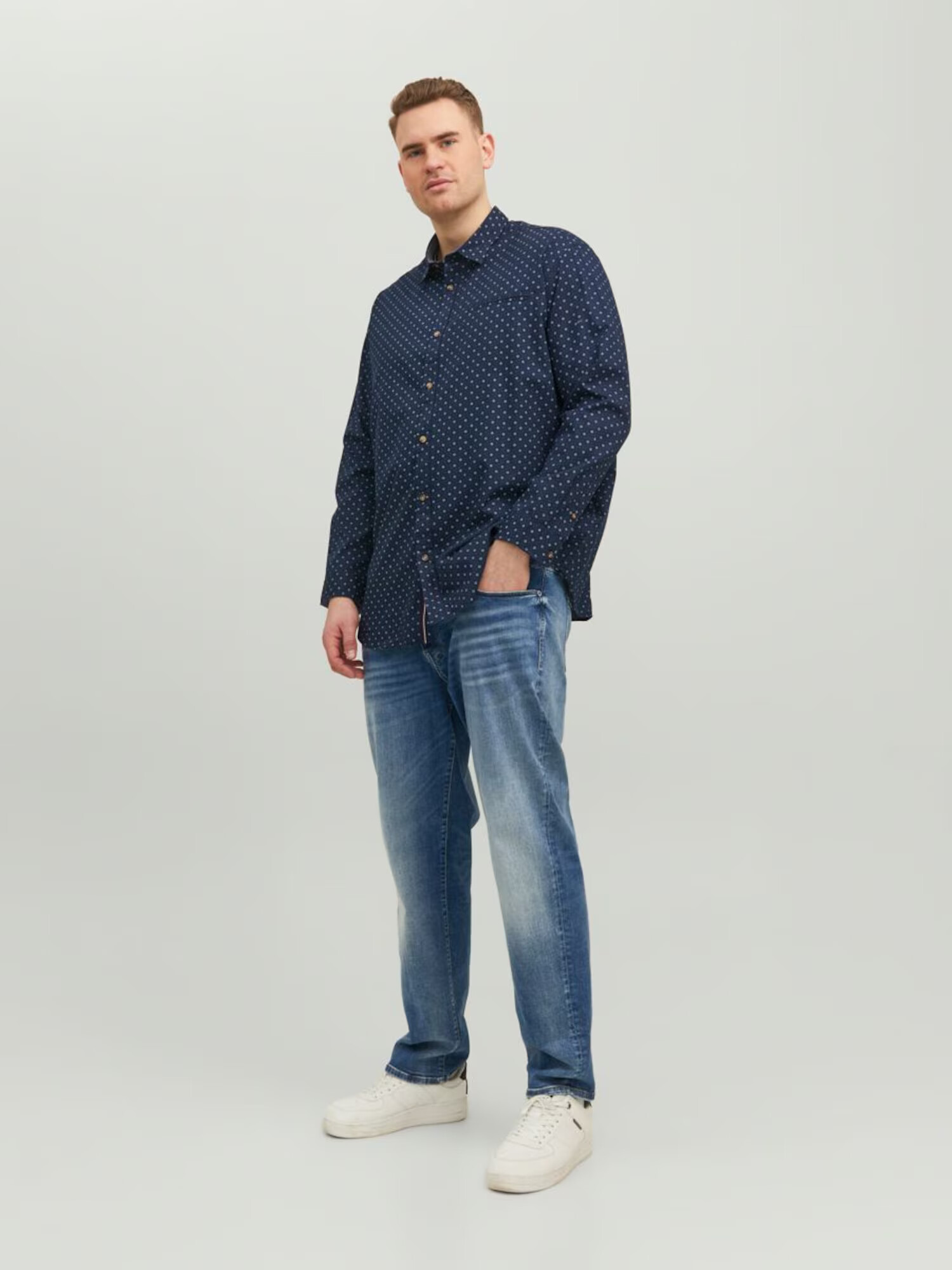 JACK & JONES Srajca temno modra / bela - Pepit.si