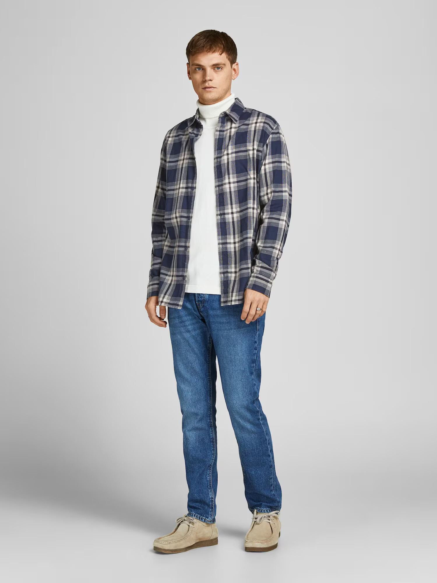 JACK & JONES Srajca kremna / temno modra - Pepit.si