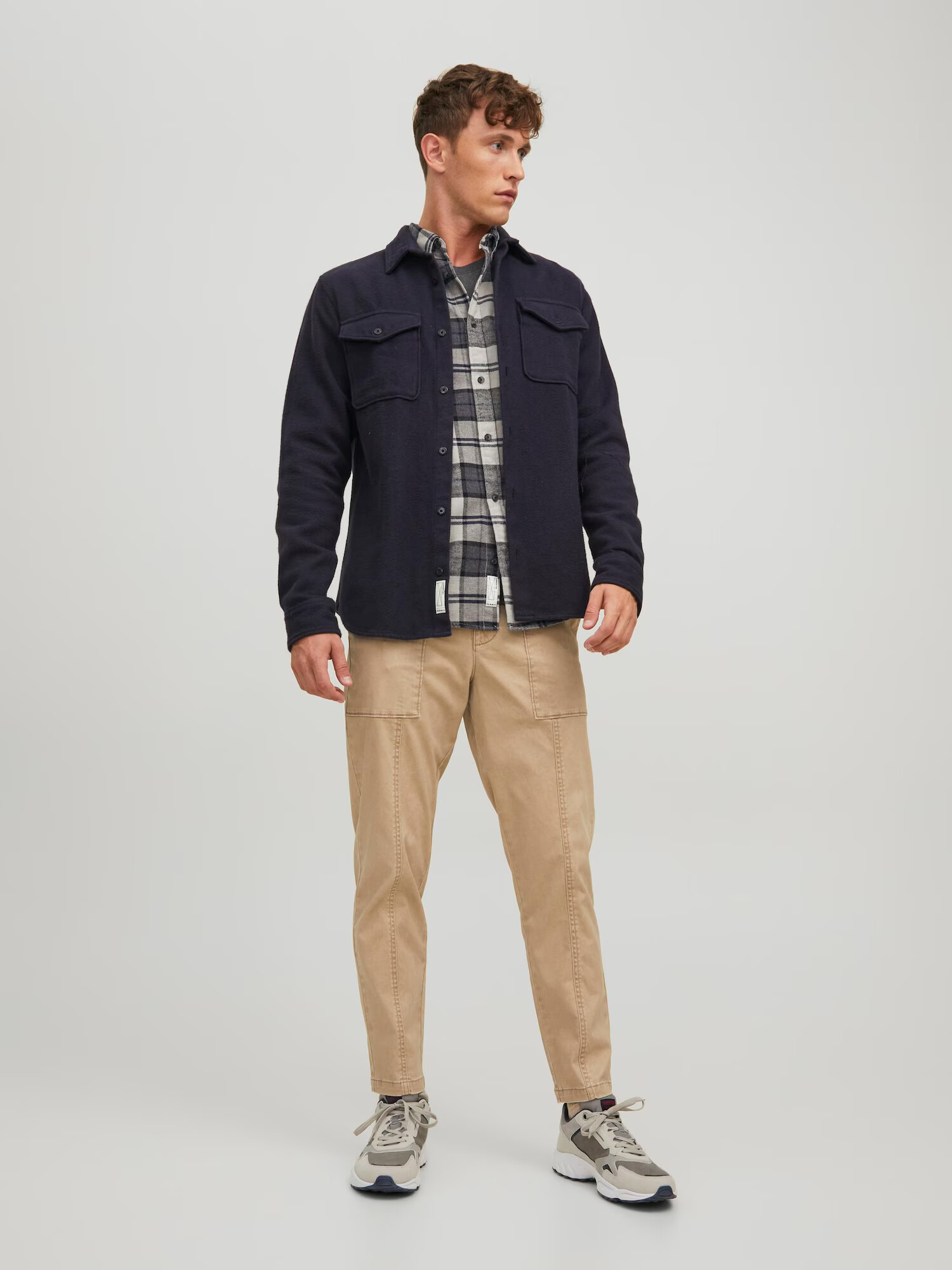 JACK & JONES Srajca 'Walter' kremna / mornarska / temno siva - Pepit.si