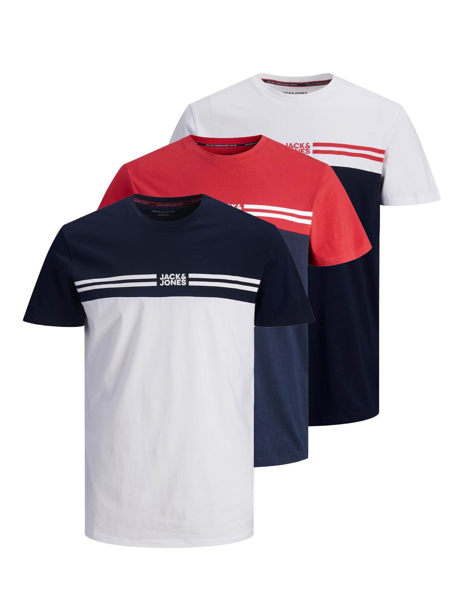 JACK & JONES T-Shirt 'STEVE' mornarska / bela / rdeča - Pepit.si