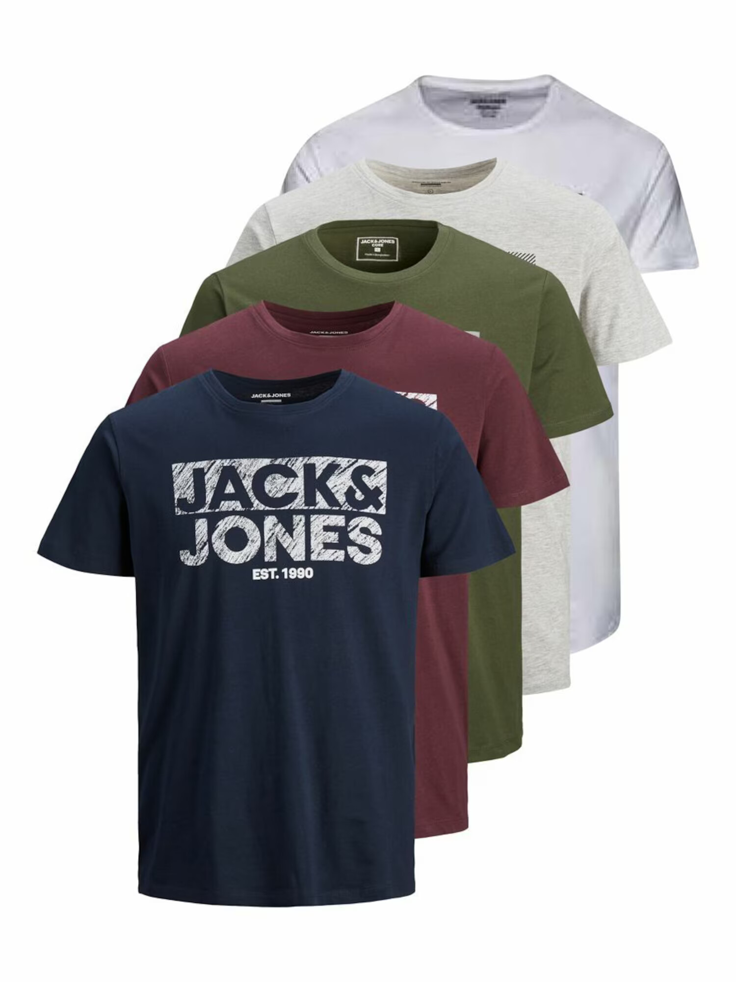 JACK & JONES T-Shirts temno modra / temno rdeča / temno zelena / pegasto siva / bela - Pepit.si