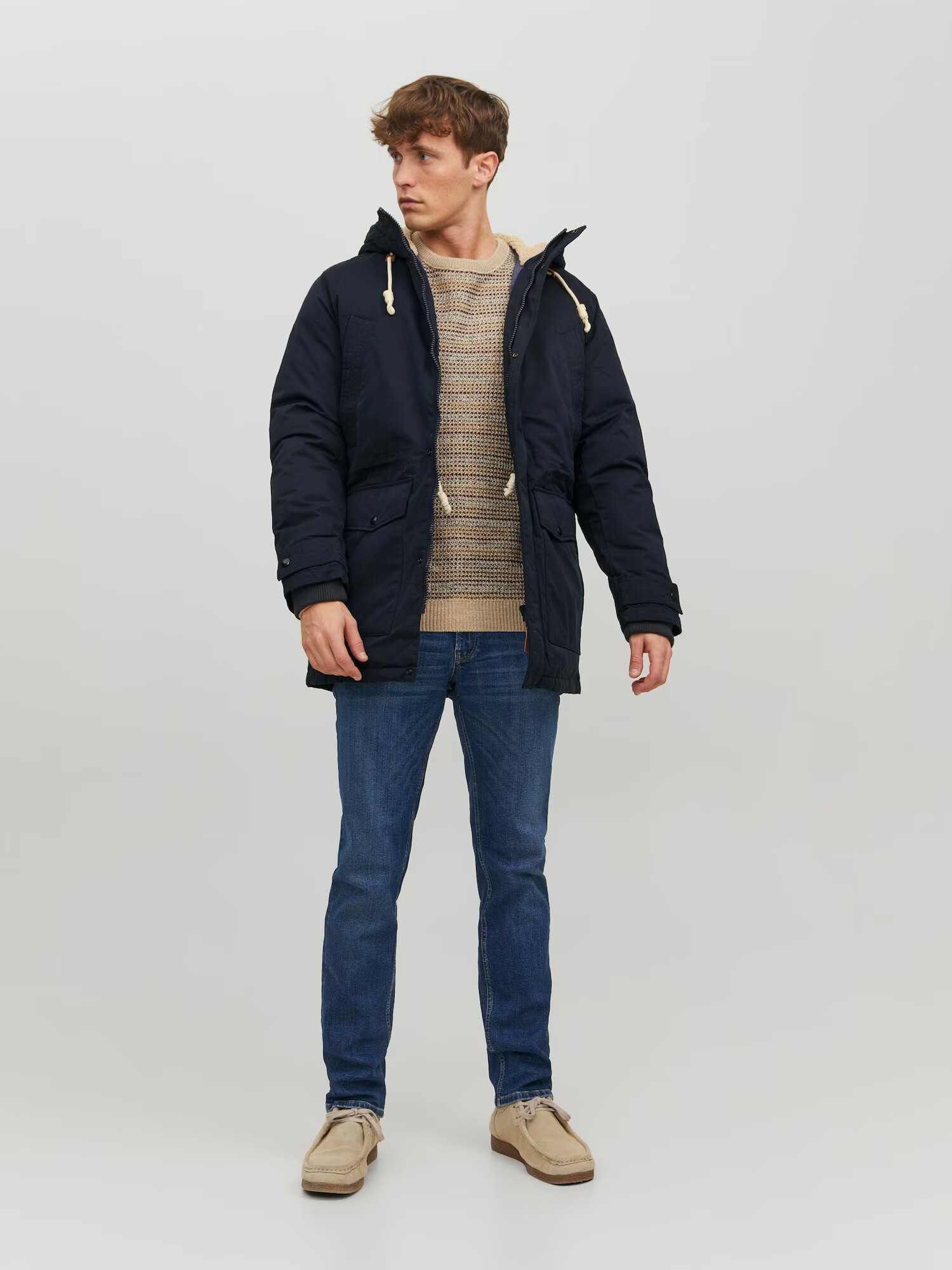 JACK & JONES Zimska jakna 'Mash' mornarska / bela - Pepit.si