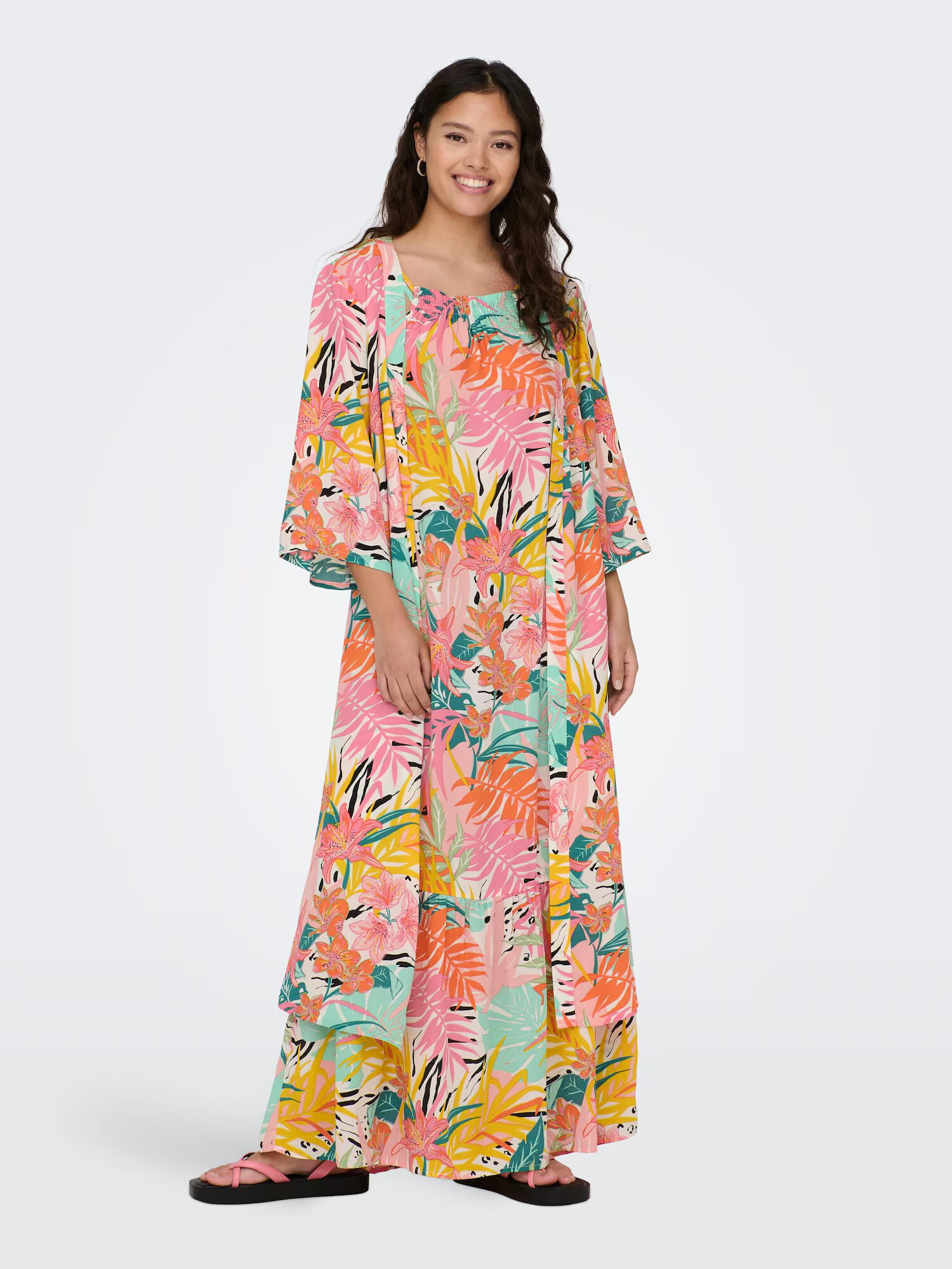 JDY Kimono 'CLARA' žad / oranžna / roza / bela - Pepit.si