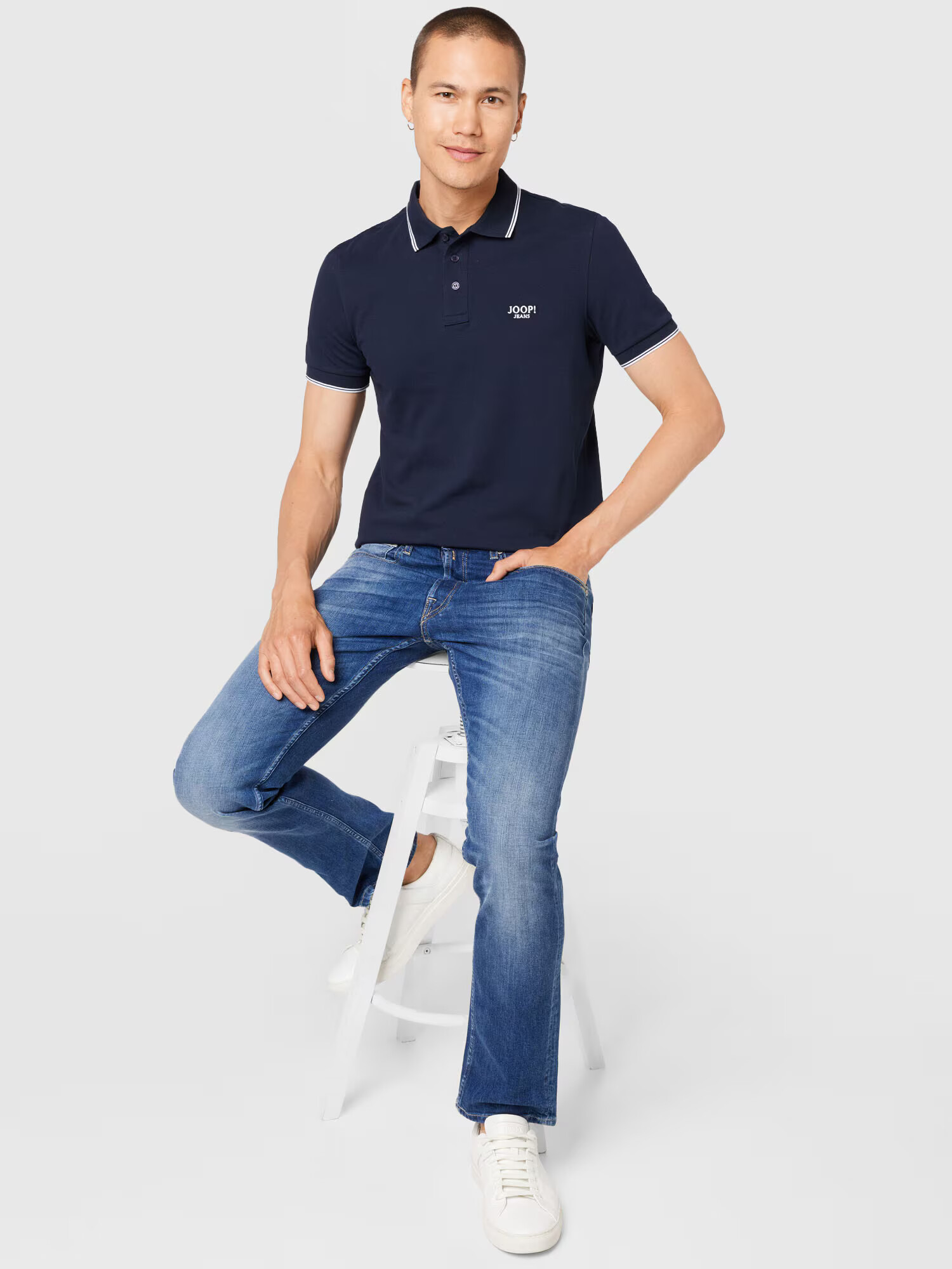 JOOP! Jeans Majica nočno modra / bela - Pepit.si