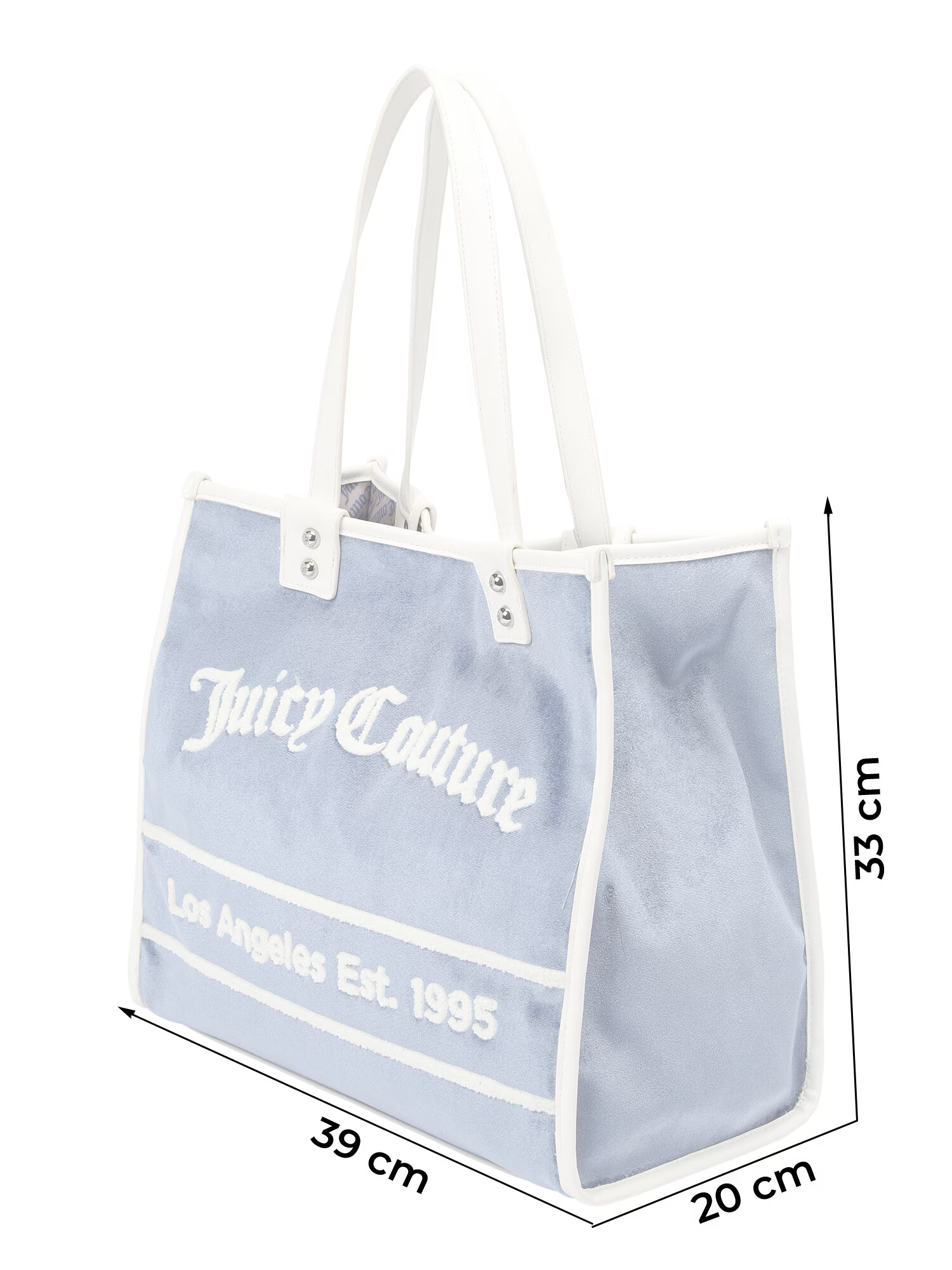 Juicy Couture Nakupovalna torba 'Rosmarie' dimno modra / srebrna / bela - Pepit.si