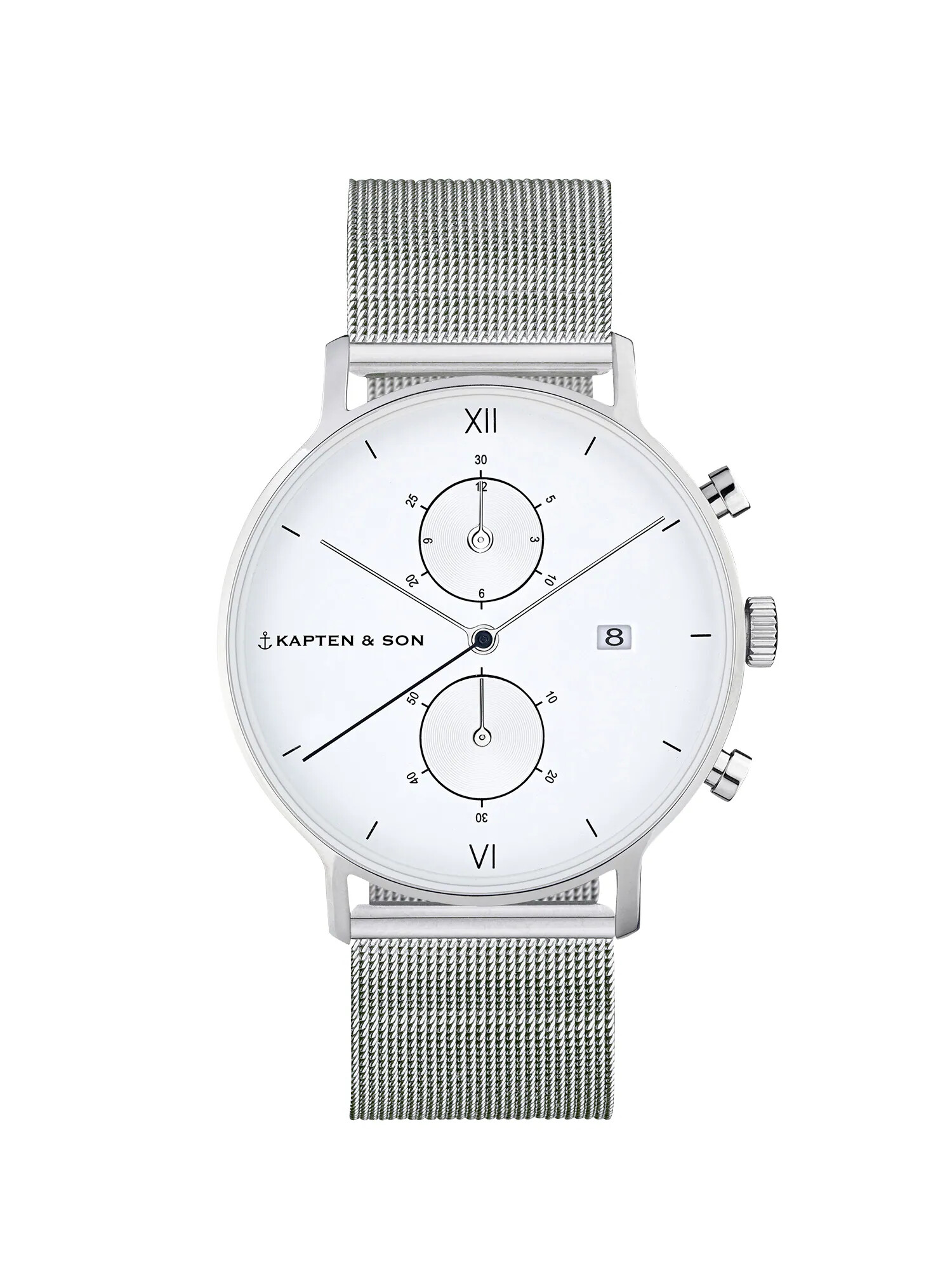 Kapten & Son Analogna ura 'Chrono Small Silver Mesh' srebrna / bela - Pepit.si