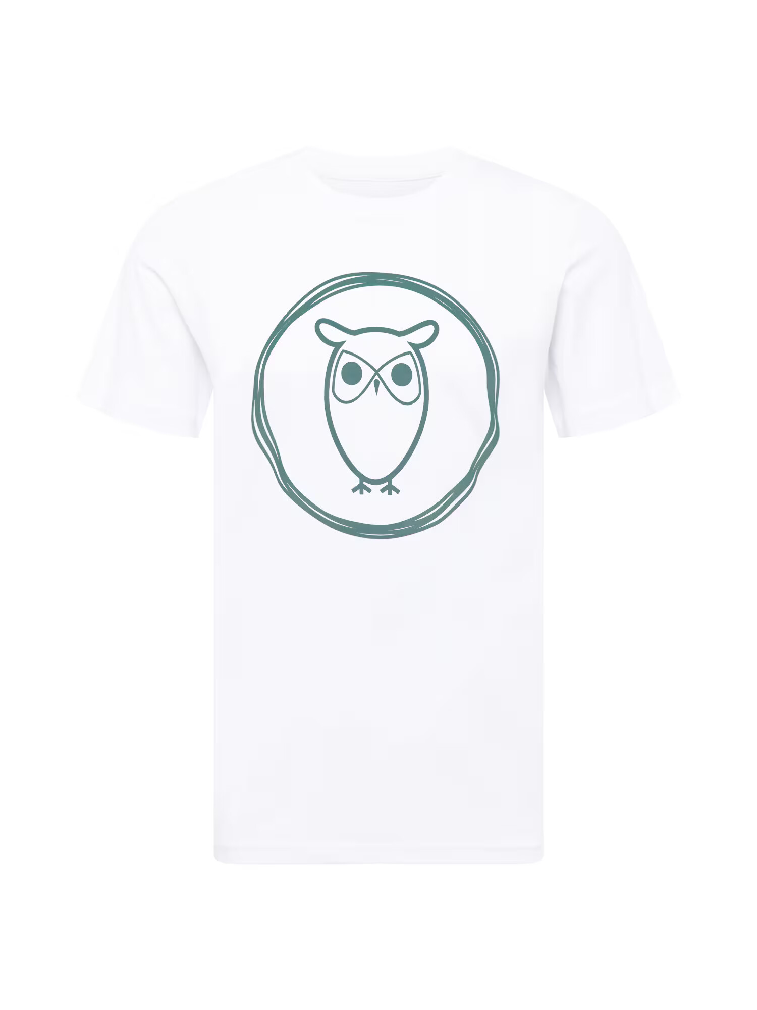 KnowledgeCotton Apparel Majica 'Owl' smaragd / bela - Pepit.si