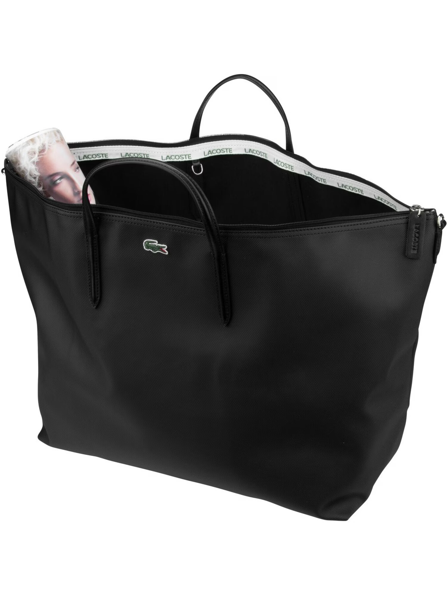 LACOSTE Handtasche črna / bela / svetlo zelena - Pepit.si