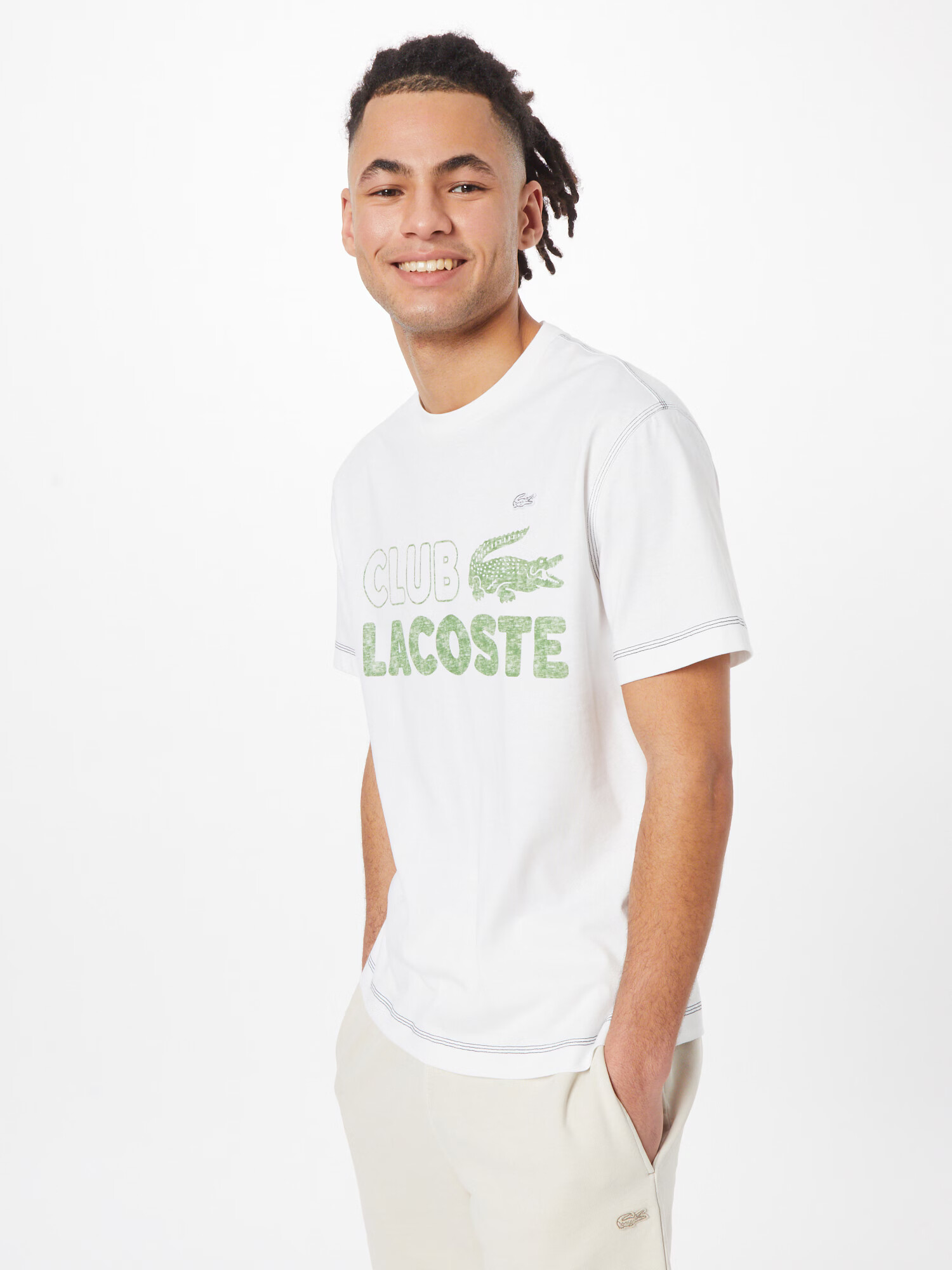 LACOSTE Majica svetlo zelena / bela - Pepit.si