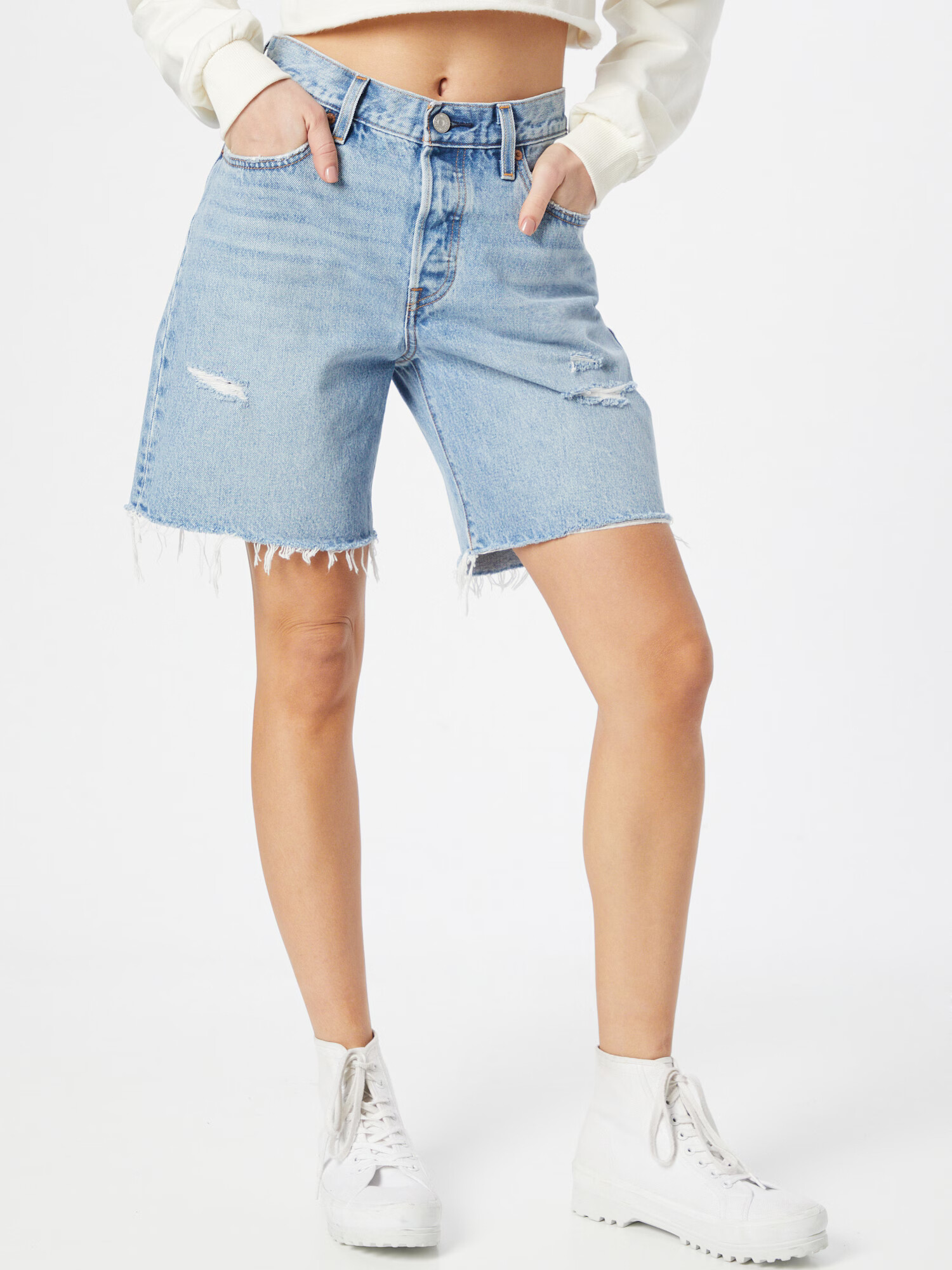 LEVI'S Kavbojke '501®90S SHORT MED INDIGO - WORN IN' moder denim - Pepit.si